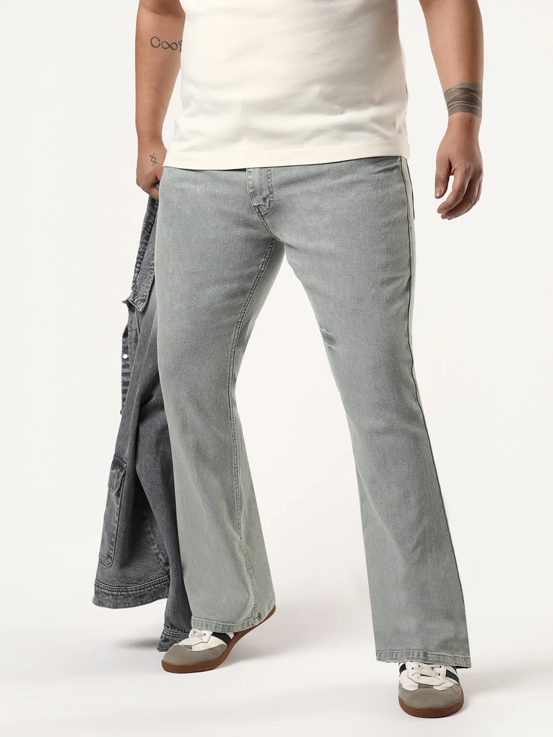 Plus Men's Ice Grey Bootcut Fit Mid Rise Acid Wash Jeans Stretchable
