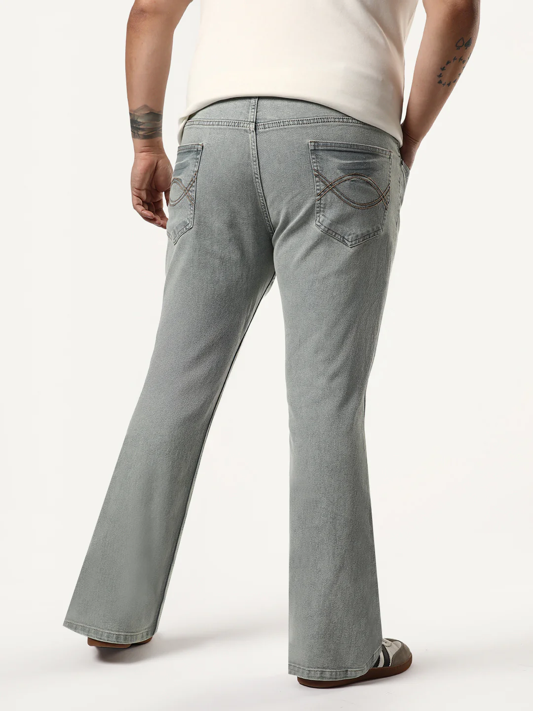 Plus Men's Ice Grey Bootcut Fit Mid Rise Acid Wash Jeans Stretchable - Image 3