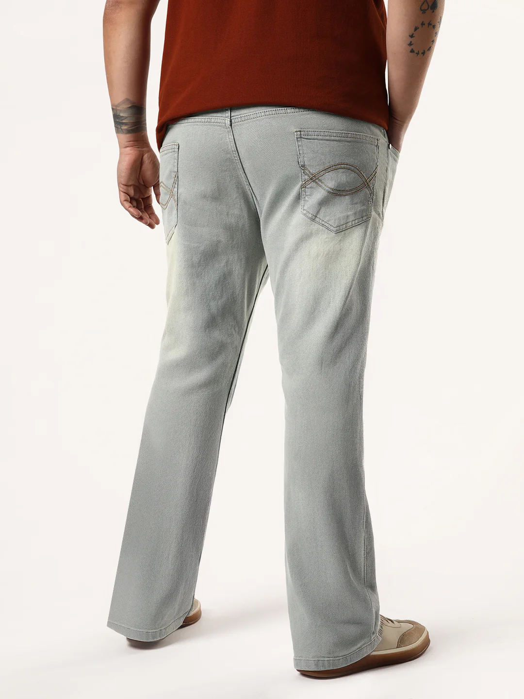 Plus Men's Ice Grey Bootcut Fit Mid Rise Heavy Washed Jeans Stretchable - Image 3
