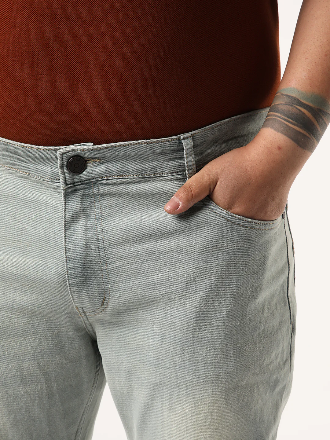 Plus Men's Ice Grey Bootcut Fit Mid Rise Heavy Washed Jeans Stretchable - Image 5