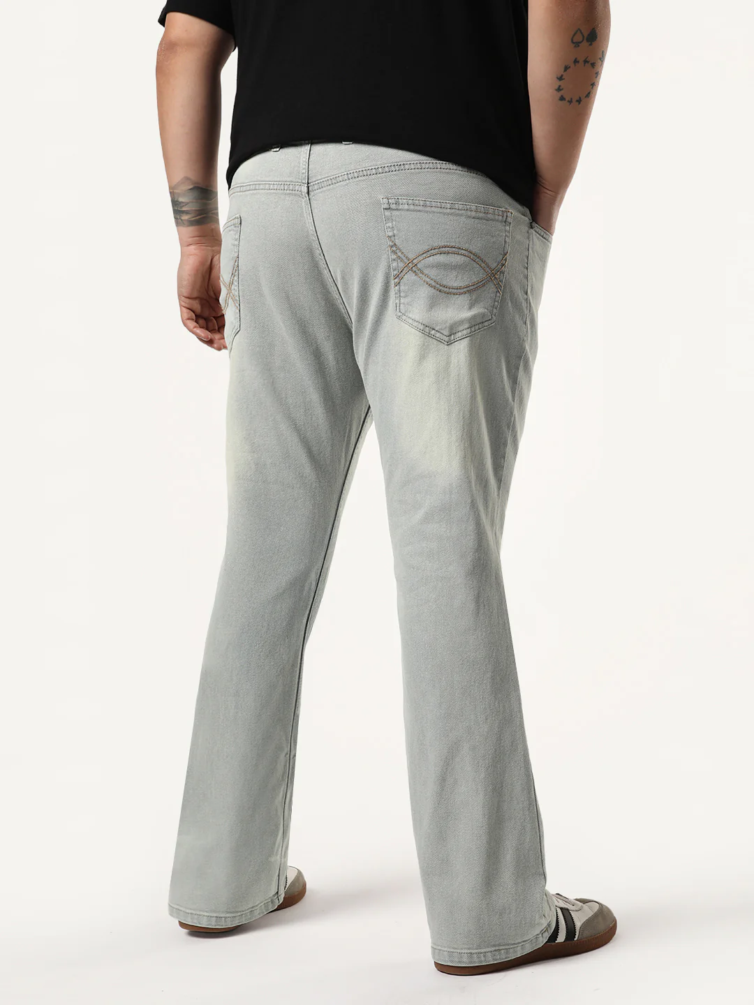 Plus Men's Ice Grey Bootcut Fit Mid Rise Tinted Heavy Washed Jeans Stretchable - Image 3