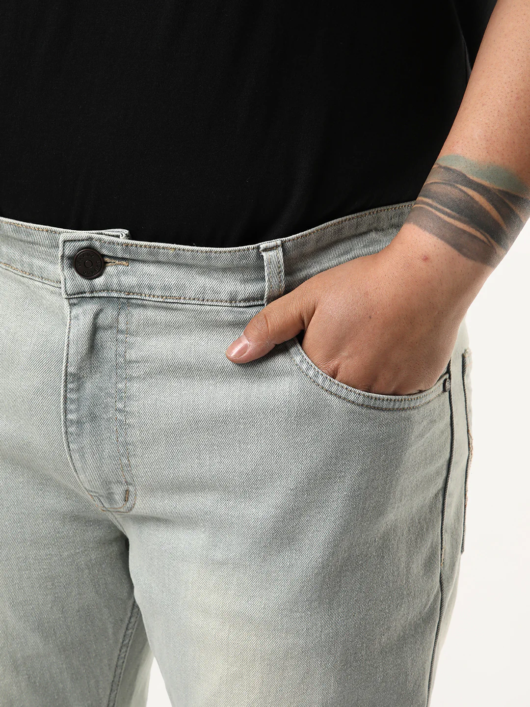 Plus Men's Ice Grey Bootcut Fit Mid Rise Tinted Heavy Washed Jeans Stretchable - Image 5
