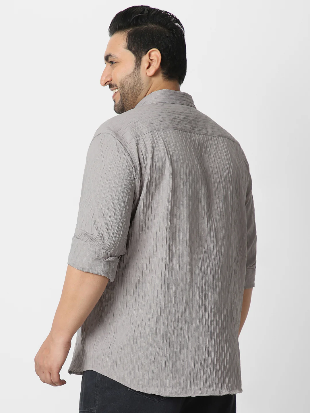 Plus Men's Ice Grey Cotton Full Sleeve Regular Fit Textured Shirt with Spread Collar - Image 3