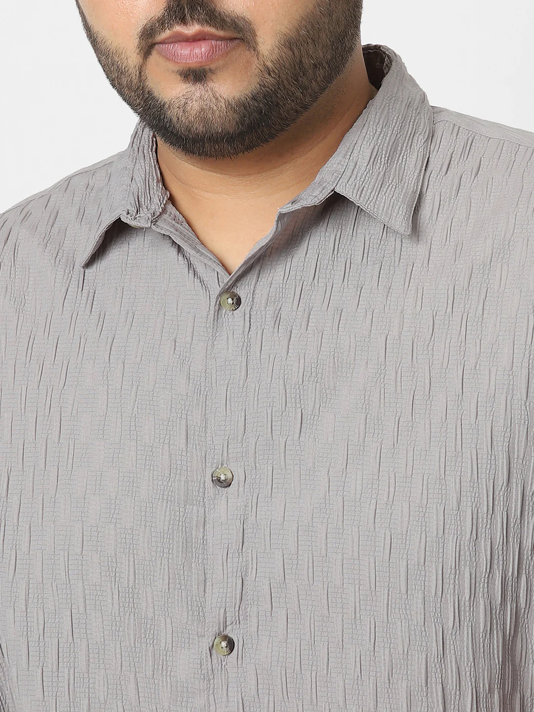 Plus Men's Ice Grey Cotton Full Sleeve Regular Fit Textured Shirt with Spread Collar - Image 5