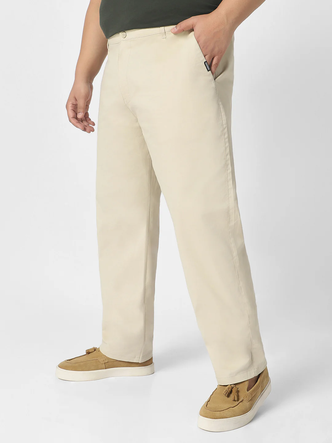 Plus Men's Ice Grey Cotton Regular Fit Casual Chinos Trousers Stretch - Image 2