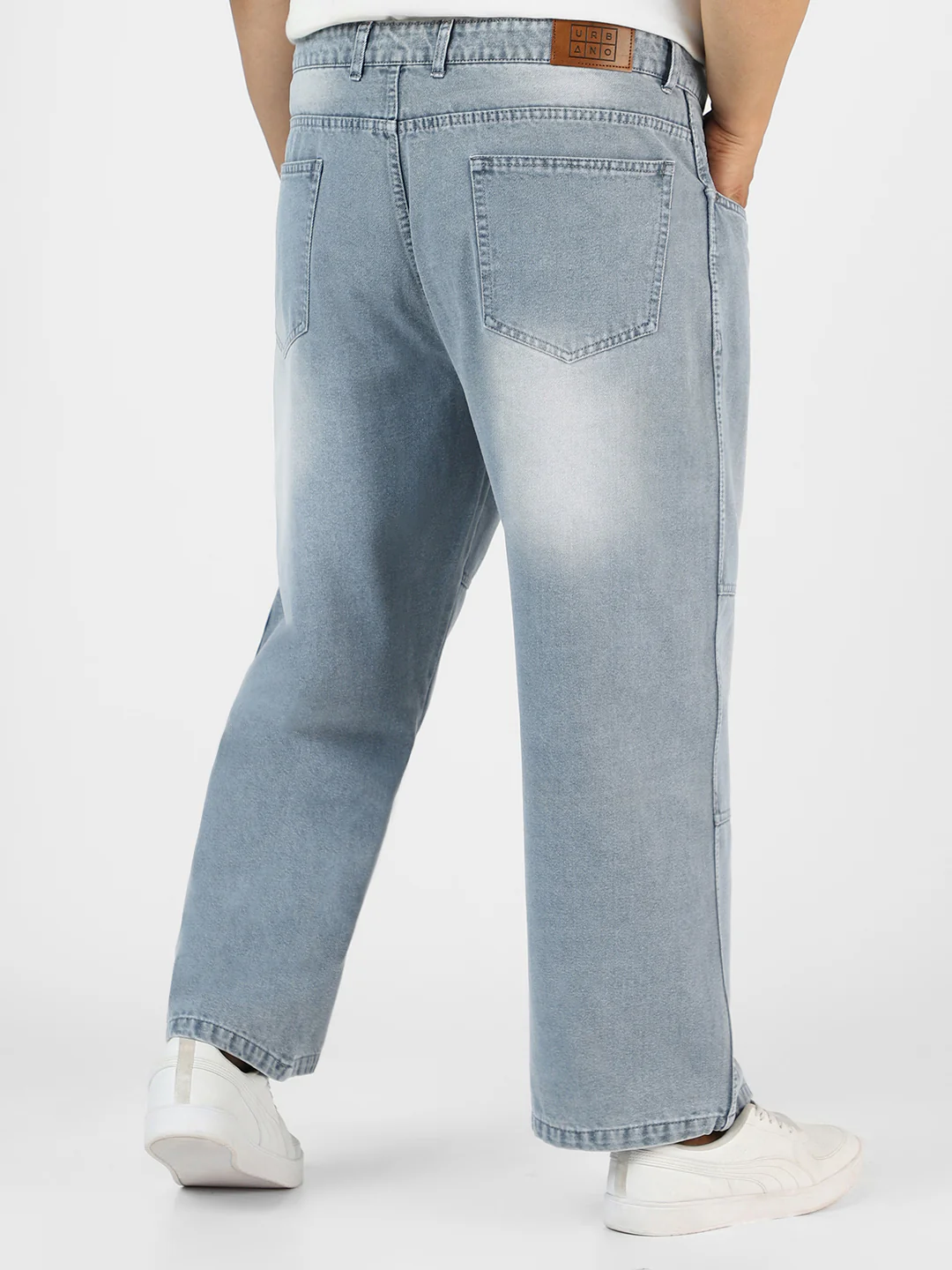 Plus Men's Ice Grey Loose Baggy Fit Cut and Sew Panelled Jeans Non-Stretchable - Image 4
