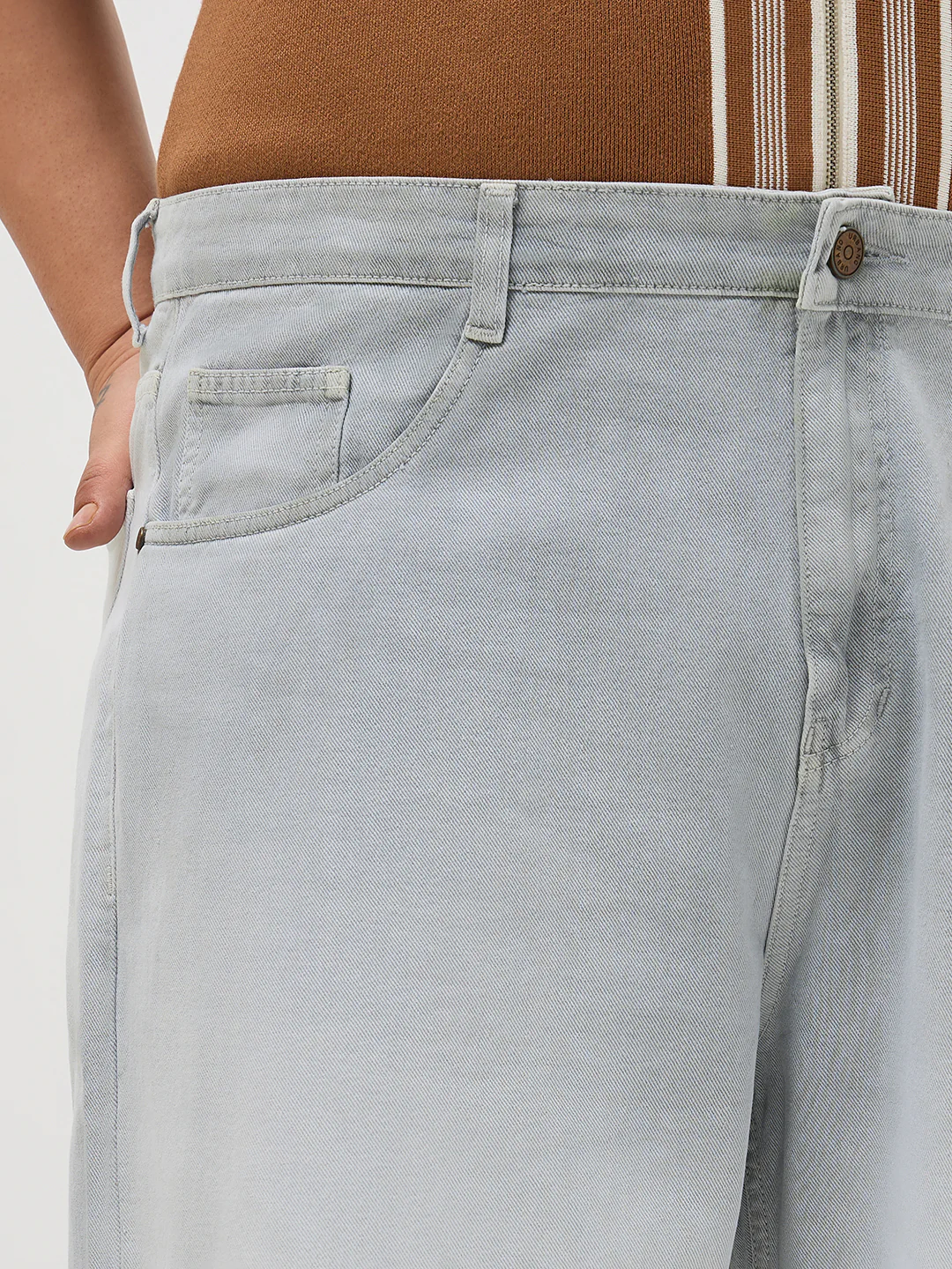 Plus Men's Ice Grey Loose Baggy Fit Heavy Washed Faded Denim Jeans Non-Stretchable - Image 6