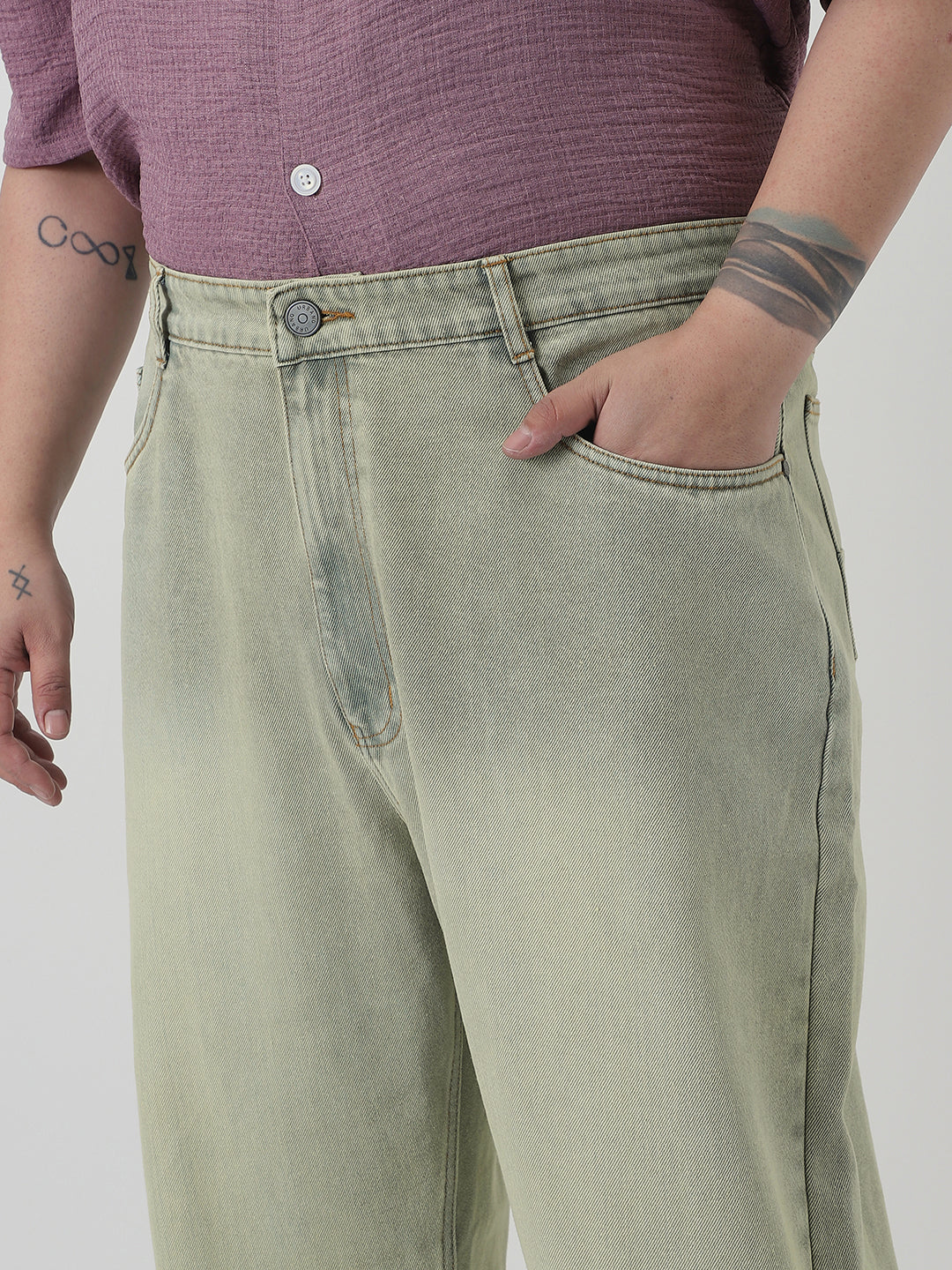 Plus Men's Ice Grey Loose Baggy Fit Heavy Washed Jeans Non-Stretchable - Image 5