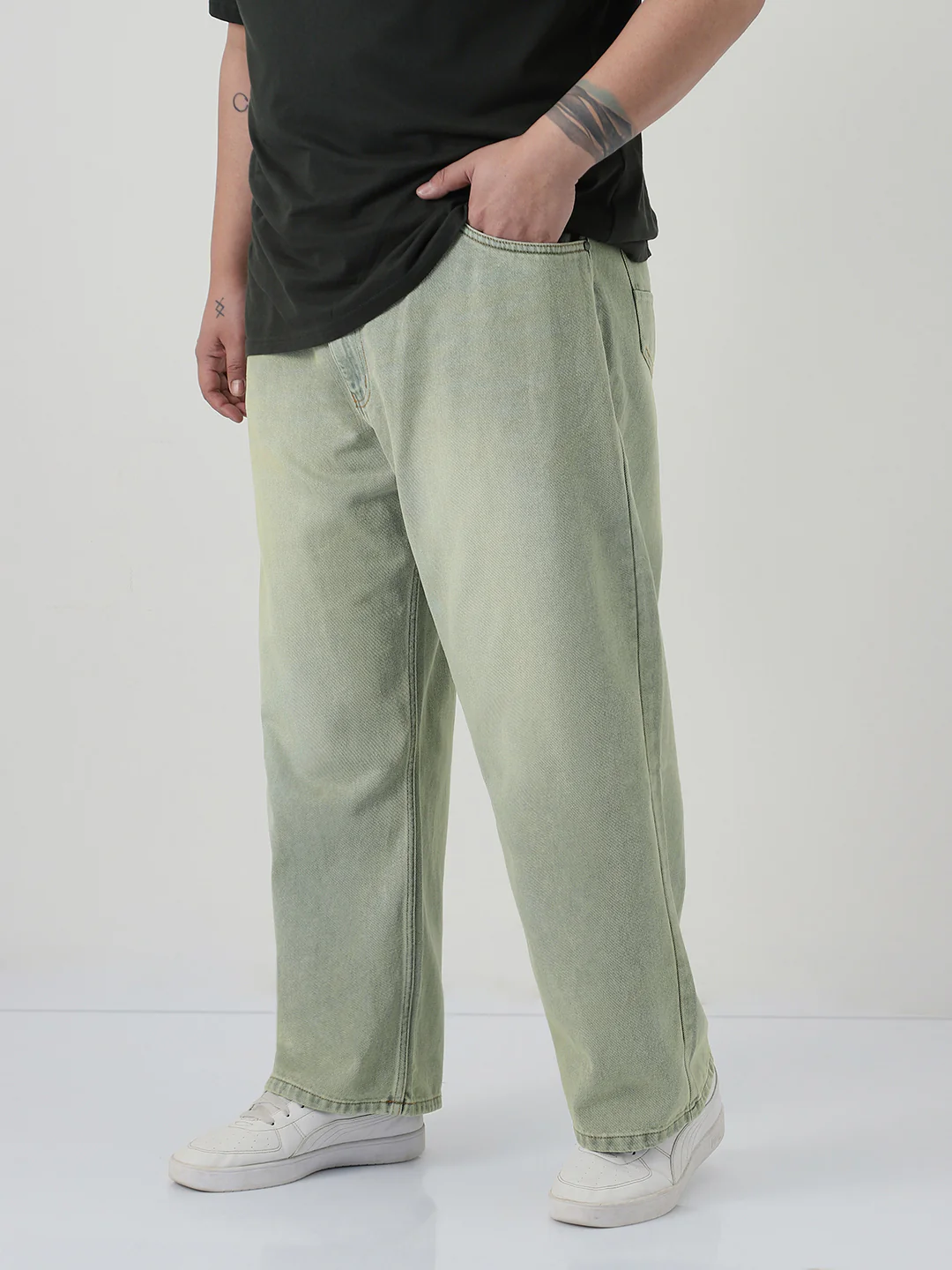 Plus Men's Ice Grey Loose Baggy Fit Heavy Washed Jeans Non-Stretchable - Image 2