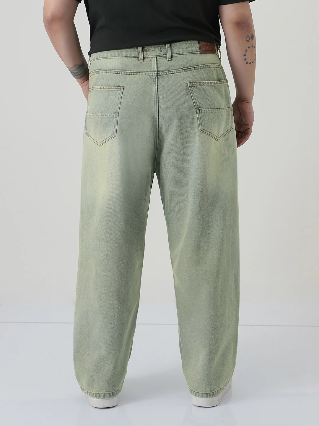 Plus Men's Ice Grey Loose Baggy Fit Heavy Washed Jeans Non-Stretchable - Image 3