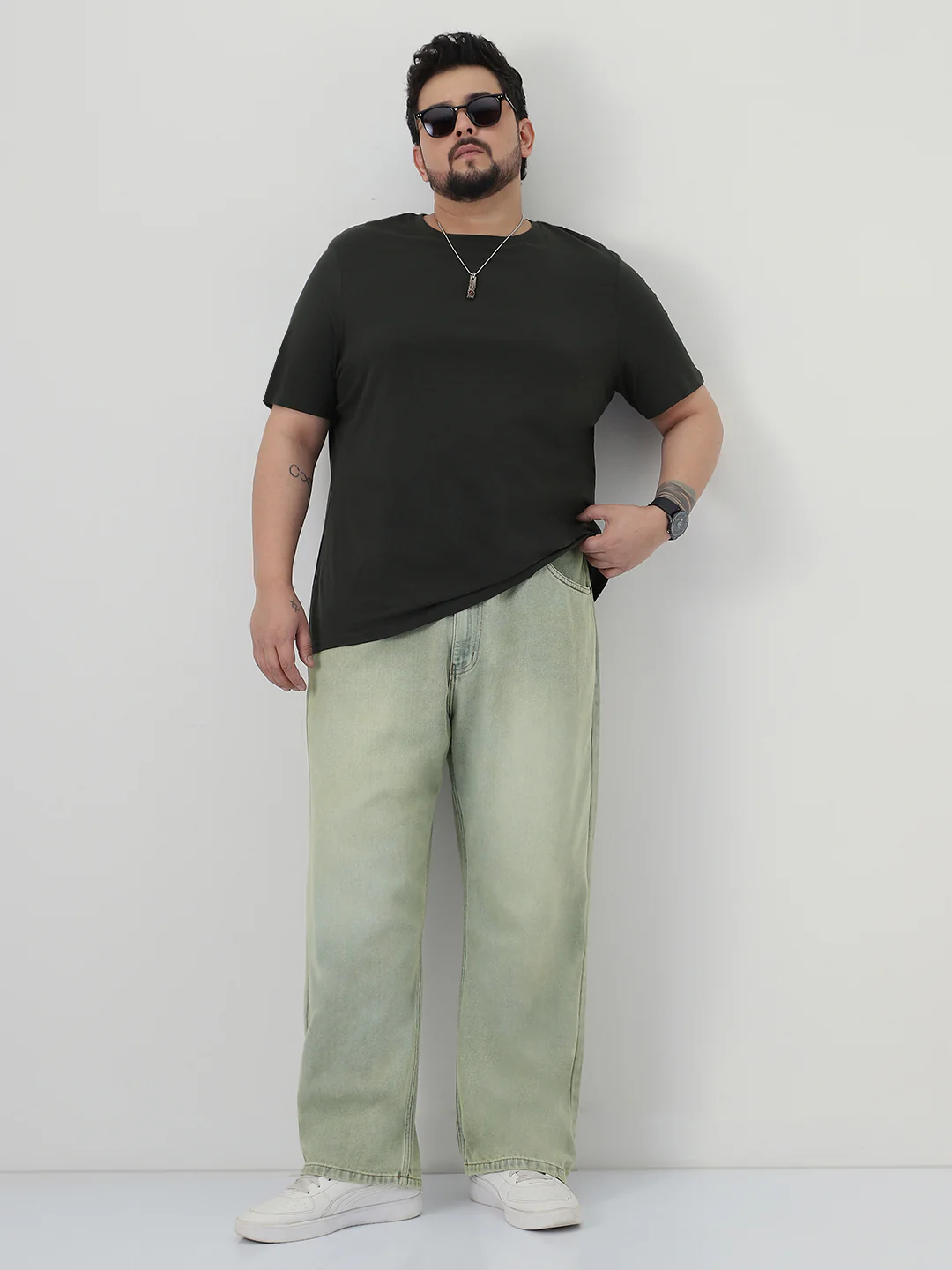 Plus Men's Ice Grey Loose Baggy Fit Heavy Washed Jeans Non-Stretchable - Image 4