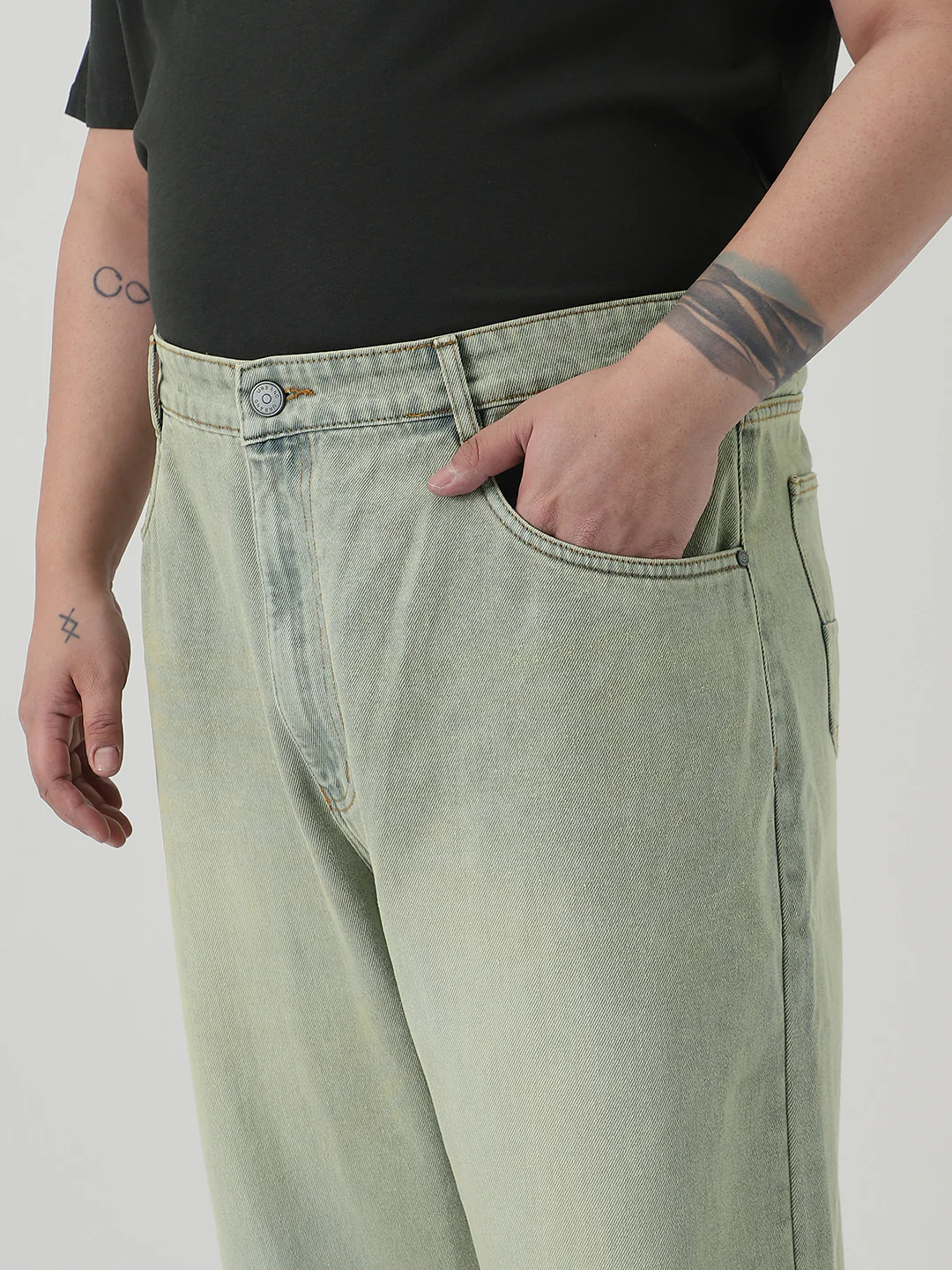 Plus Men's Ice Grey Loose Baggy Fit Heavy Washed Jeans Non-Stretchable - Image 5