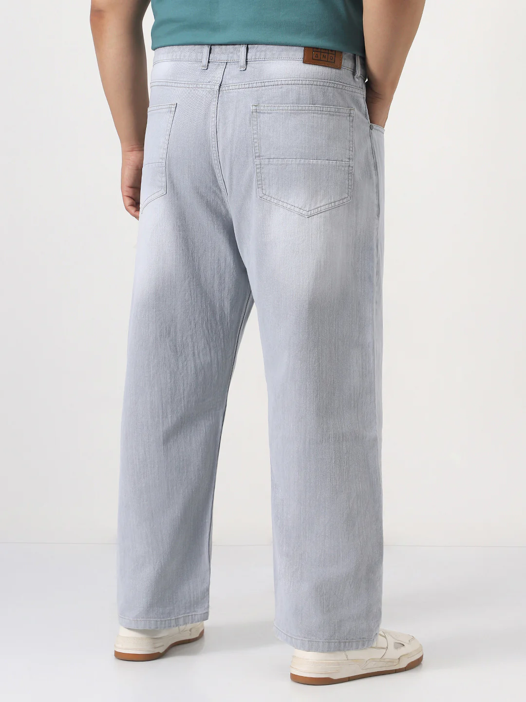 Plus Men's Ice Grey Loose Baggy Fit Washed Denim Jeans Non-Stretchable - Image 3