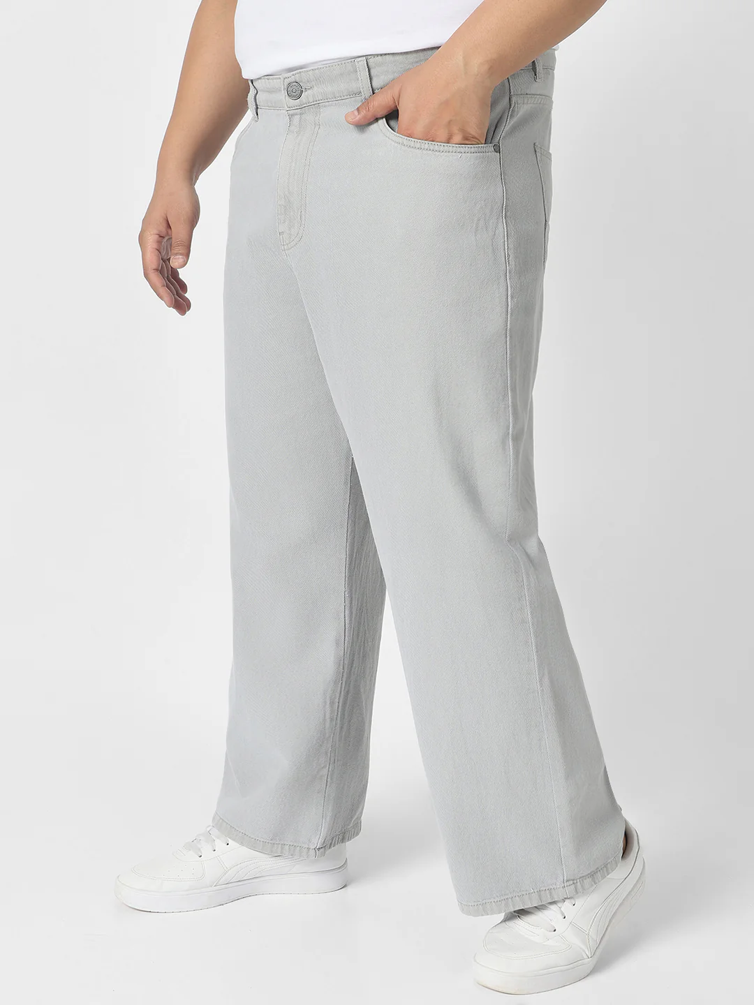 Plus Men's Ice Grey Loose Baggy Fit Washed Jeans Non-Stretchable - Image 2