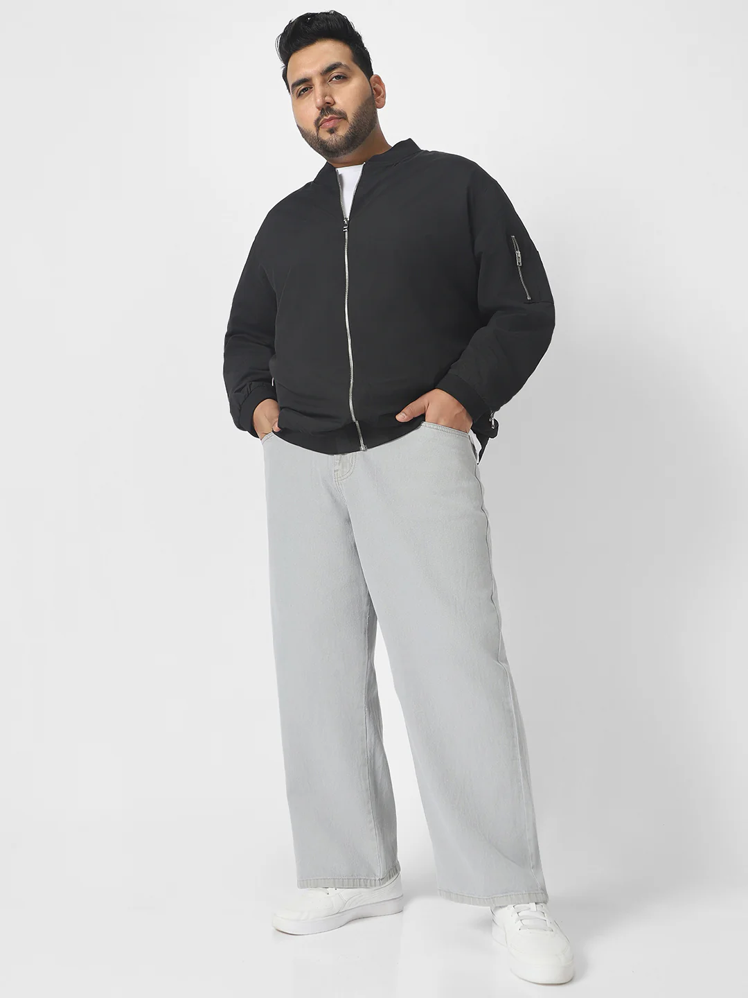Plus Men's Ice Grey Loose Baggy Fit Washed Jeans Non-Stretchable - Image 4