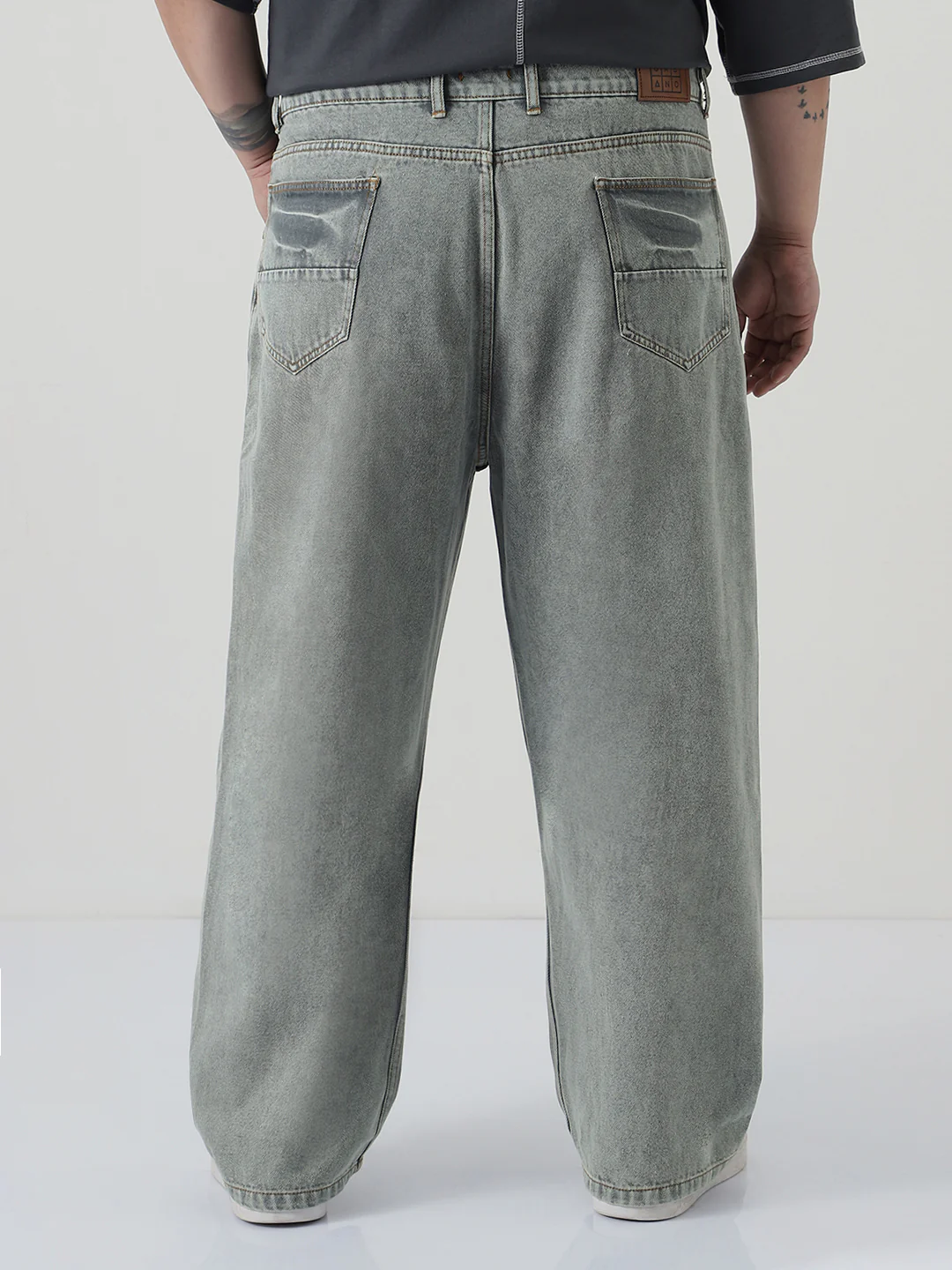 Plus Men's Ice Grey Loose Baggy Fit Washed Jeans Non-Stretchable - Image 4