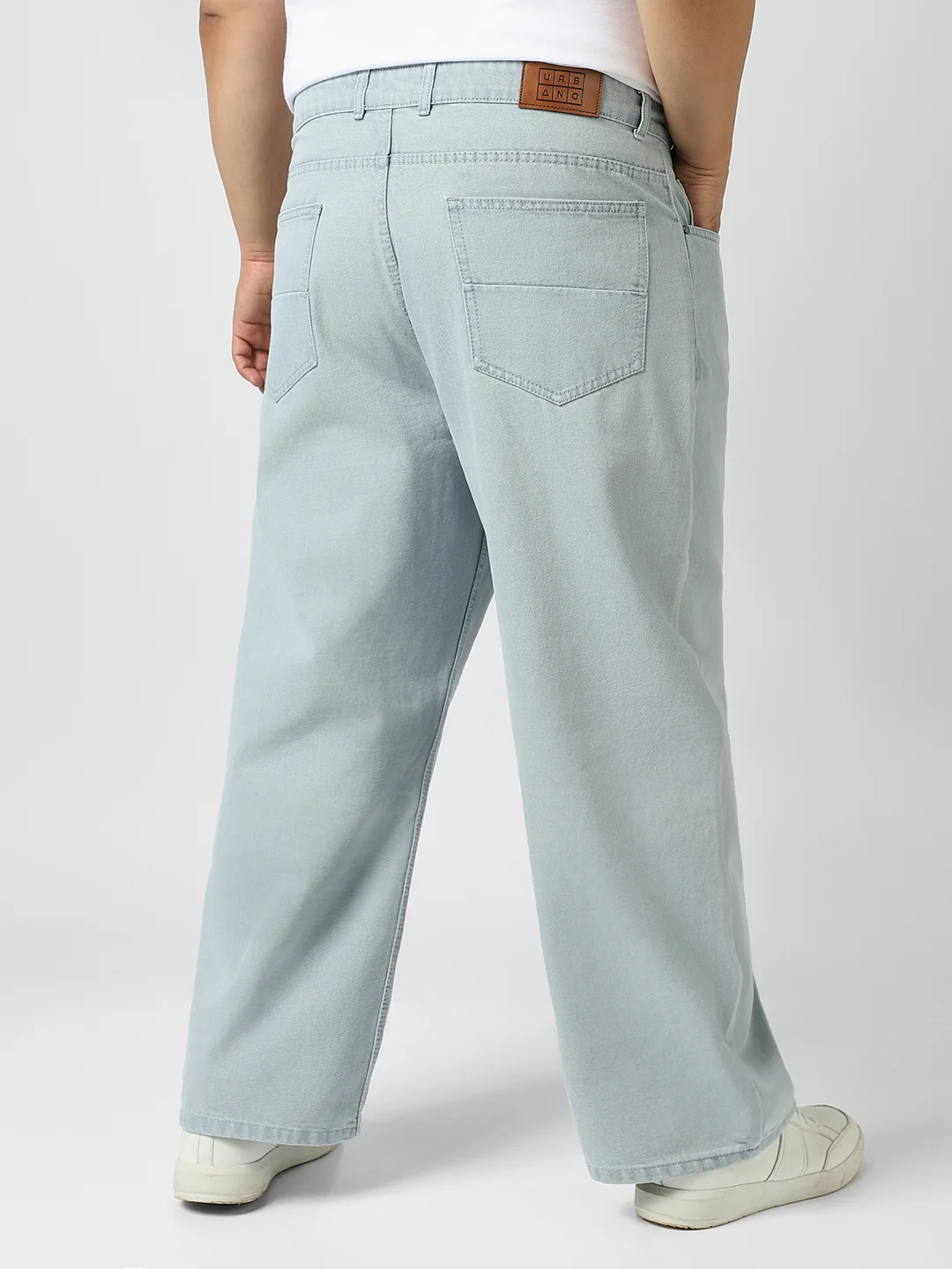 Plus Men's Ice Grey Loose Baggy Fit Washed Jeans Non-Stretchable - Image 3