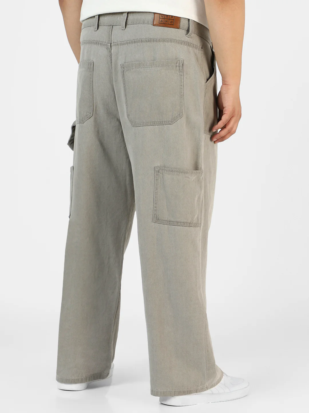 Plus Men's Ice Grey Loose Fit Cargo Carpenter Jeans With 6 Pockets Non-Stretchable - Image 3