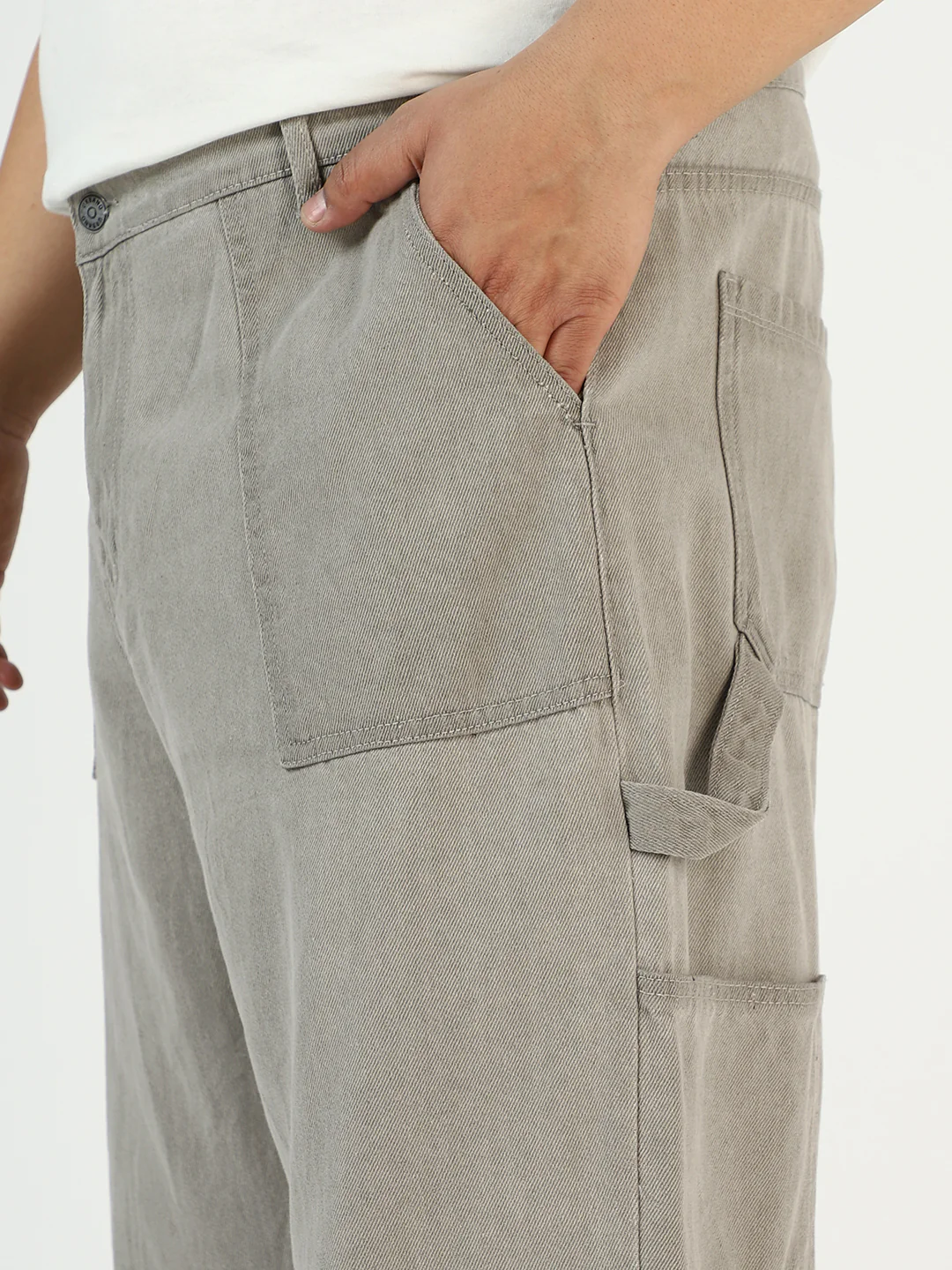 Plus Men's Ice Grey Loose Fit Cargo Carpenter Jeans With 6 Pockets Non-Stretchable - Image 5