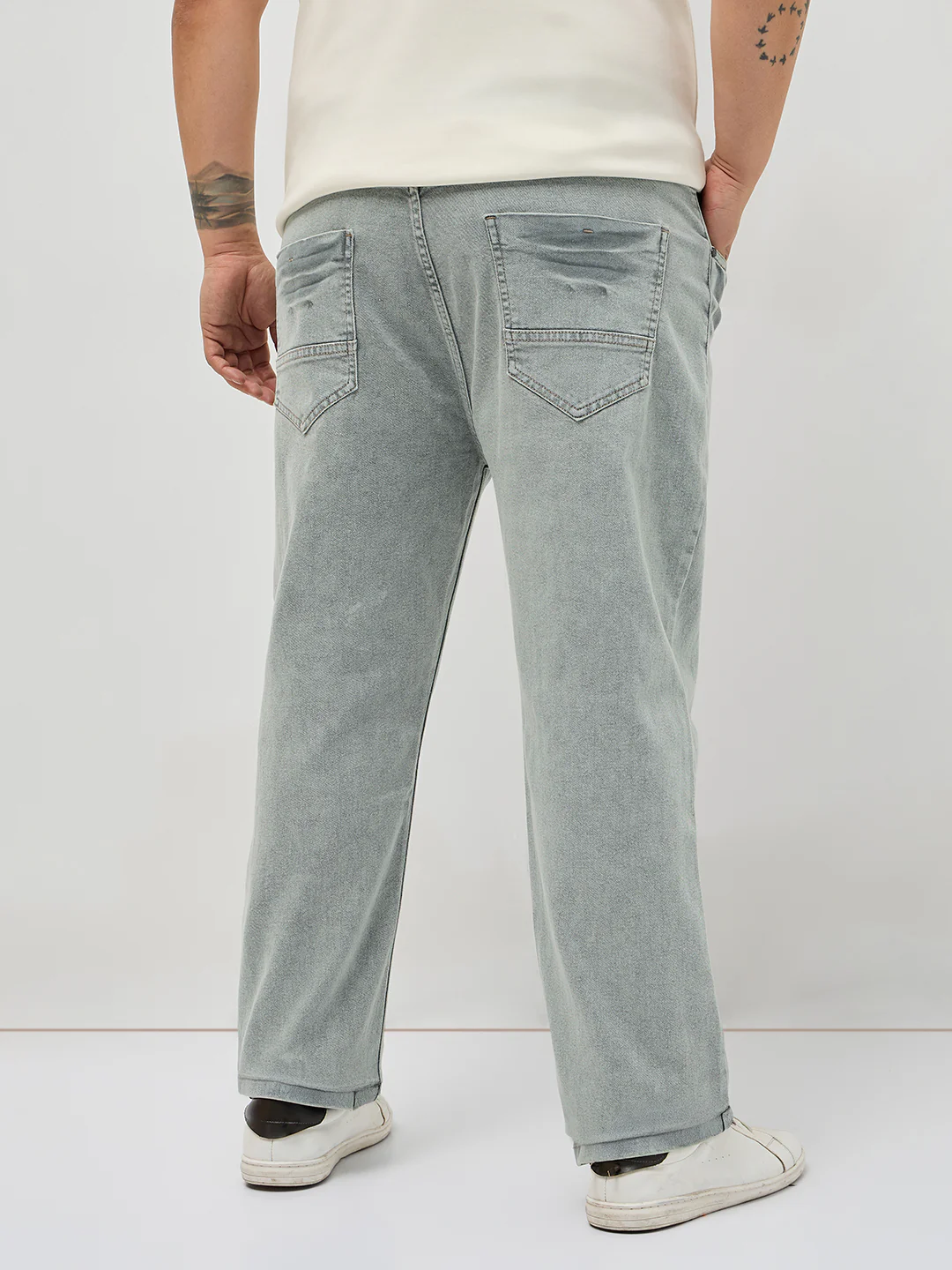Plus Men's Ice Grey Regular Fit Acid Washed Denim Jeans Stretchable - Image 3