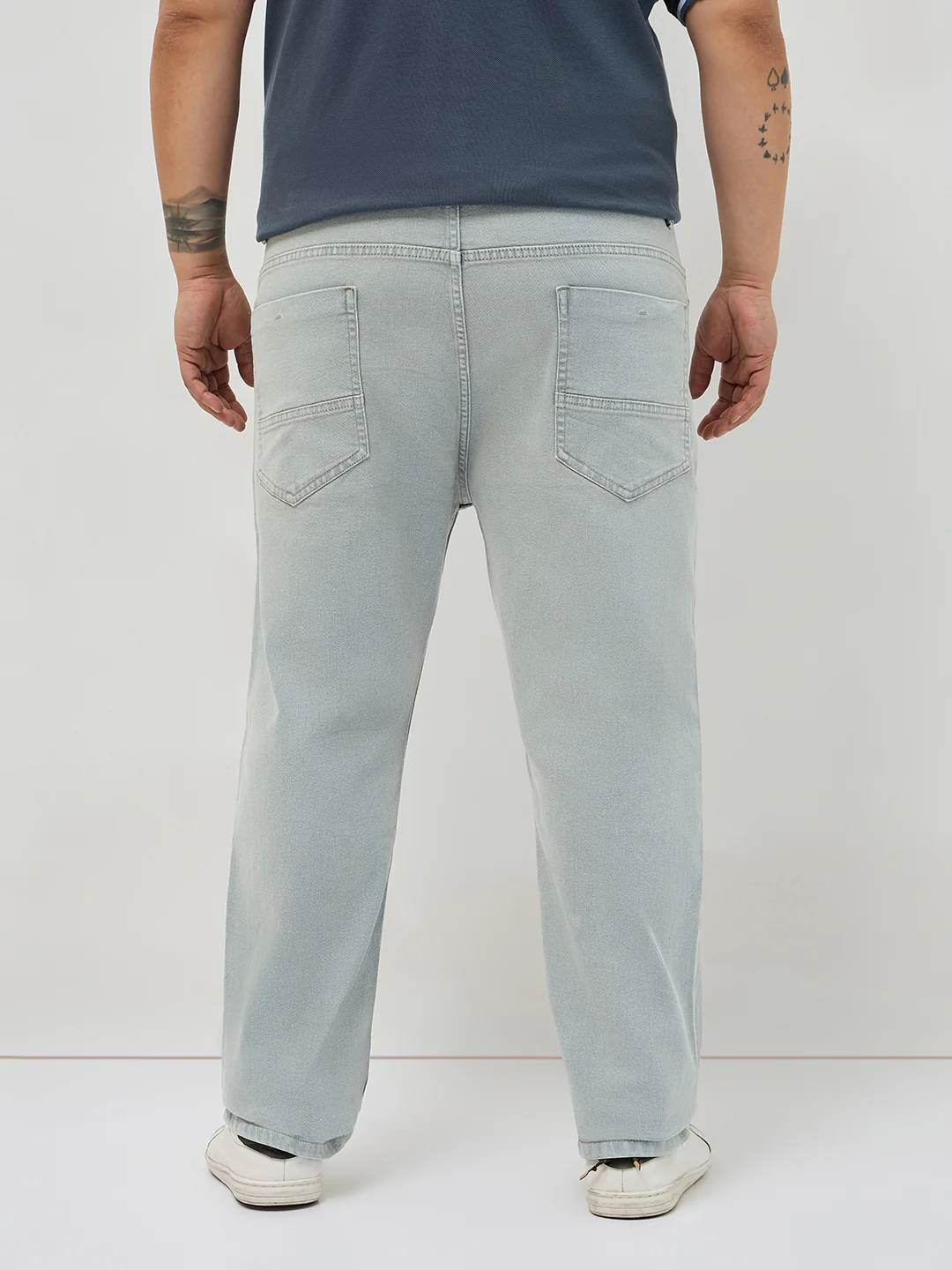 Plus Men's Ice Grey Regular Fit Towel Washed Yellow Tint Denim Jeans Stretchable - Image 3