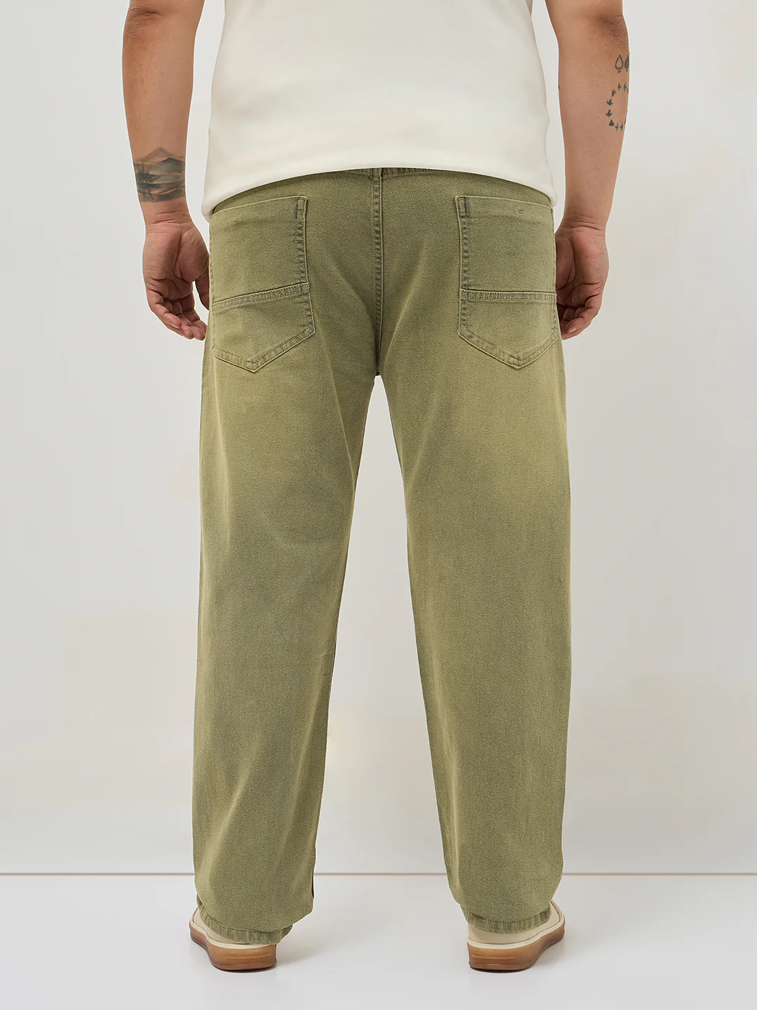 Plus Men's Ice Grey Regular Fit Whisker Washed Yellow Tint Denim Jeans Stretchable - Image 3