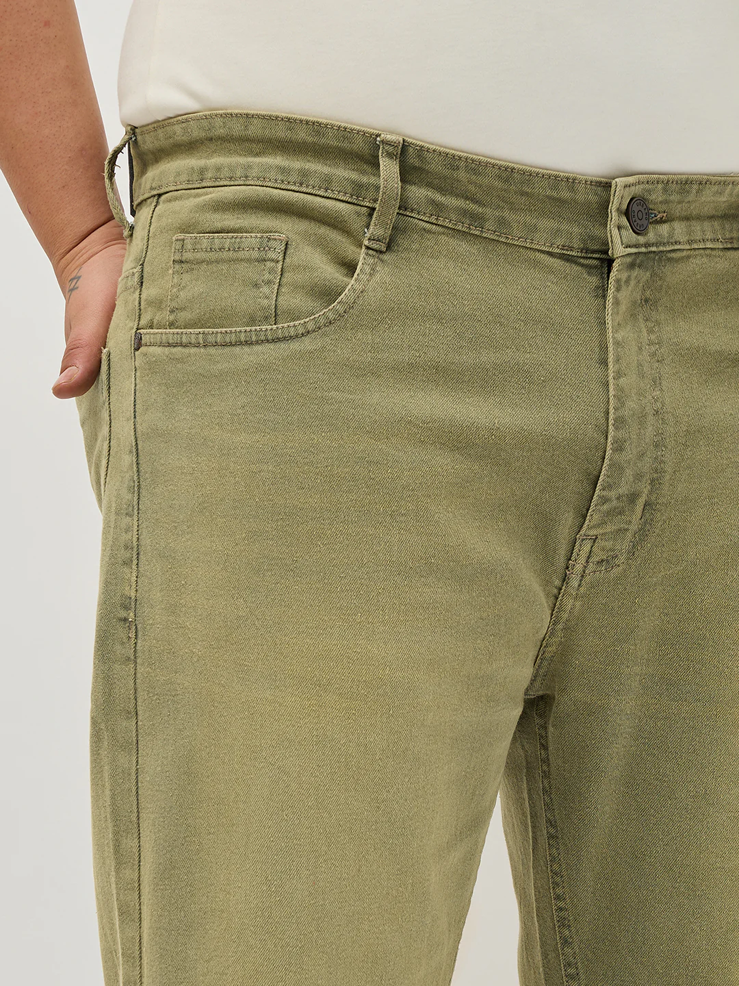 Plus Men's Ice Grey Regular Fit Whisker Washed Yellow Tint Denim Jeans Stretchable - Image 5