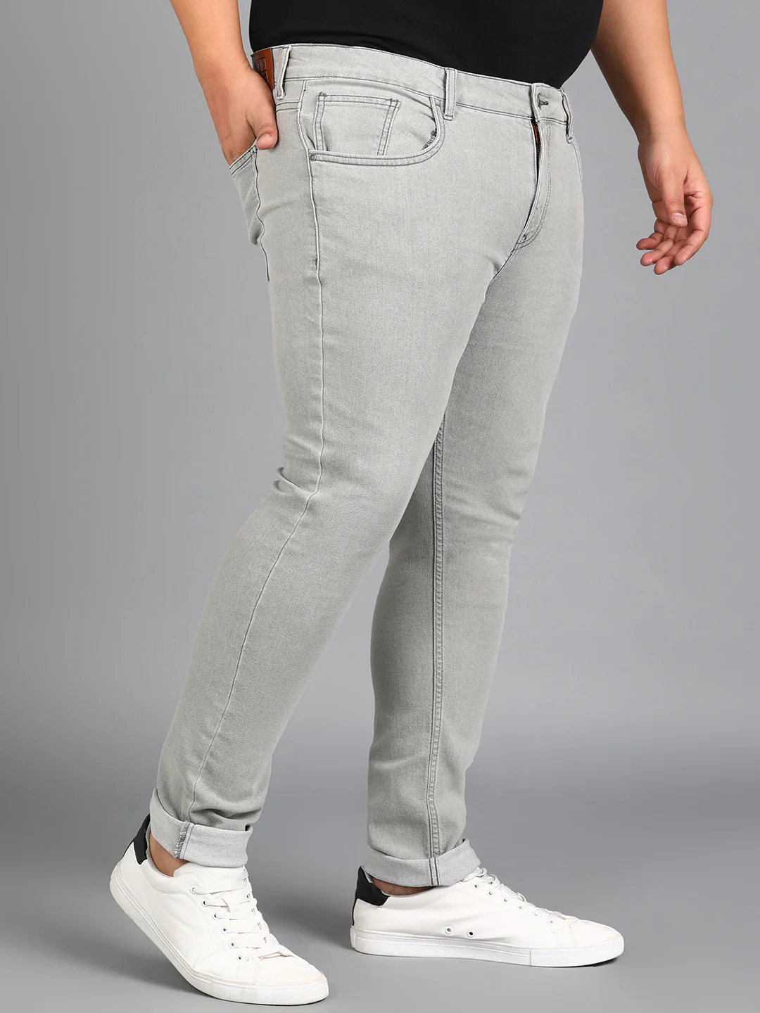 Plus Men's Ice Grey Regular Fit Washed Jeans Stretchable - Image 2