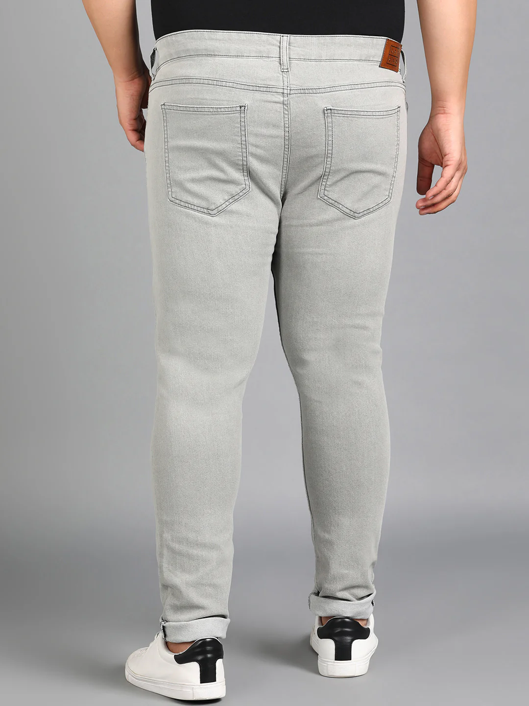 Plus Men's Ice Grey Regular Fit Washed Jeans Stretchable - Image 4