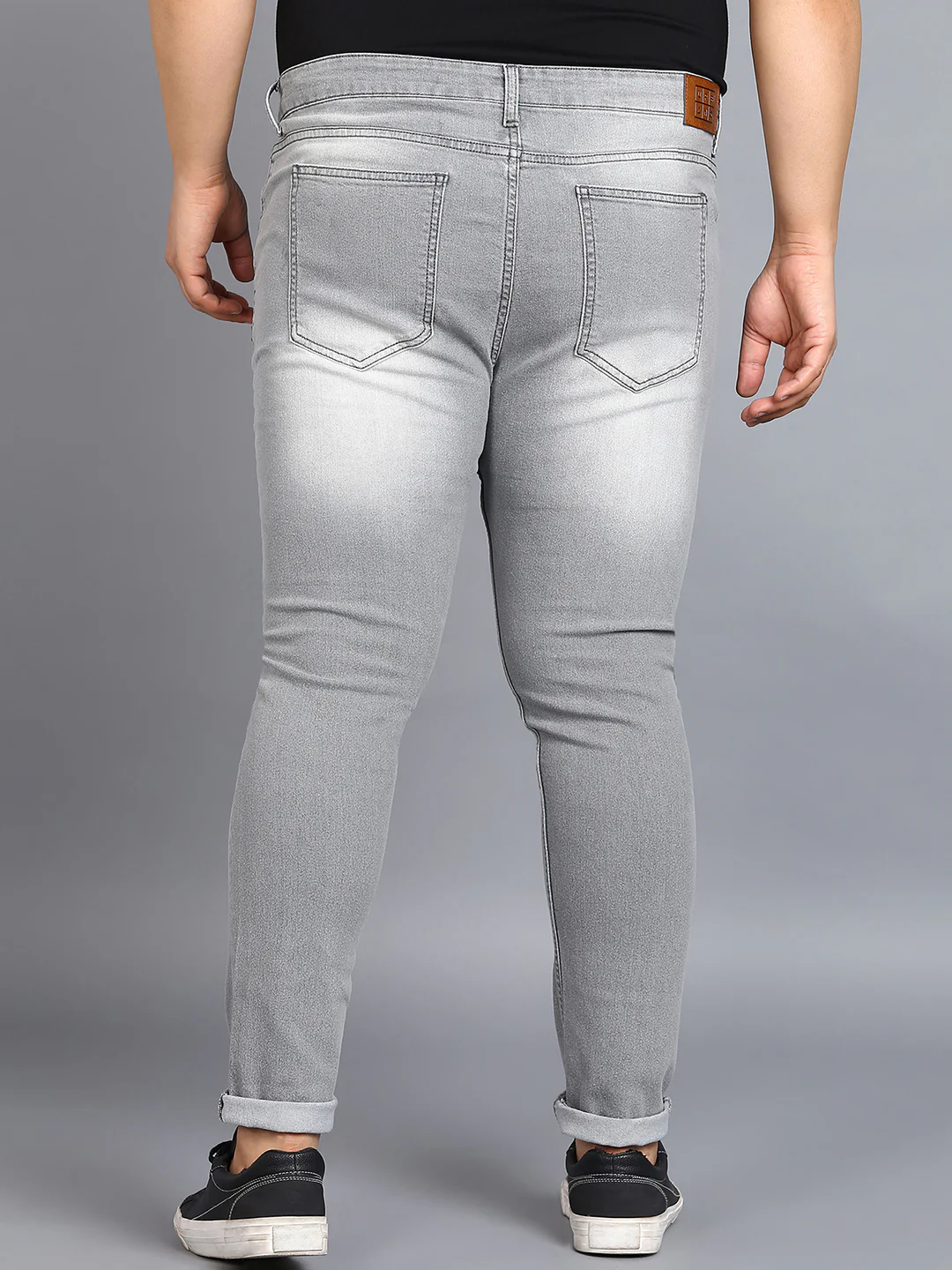 Plus Men's Ice Grey Regular Fit Washed Jeans Stretchable - Image 3