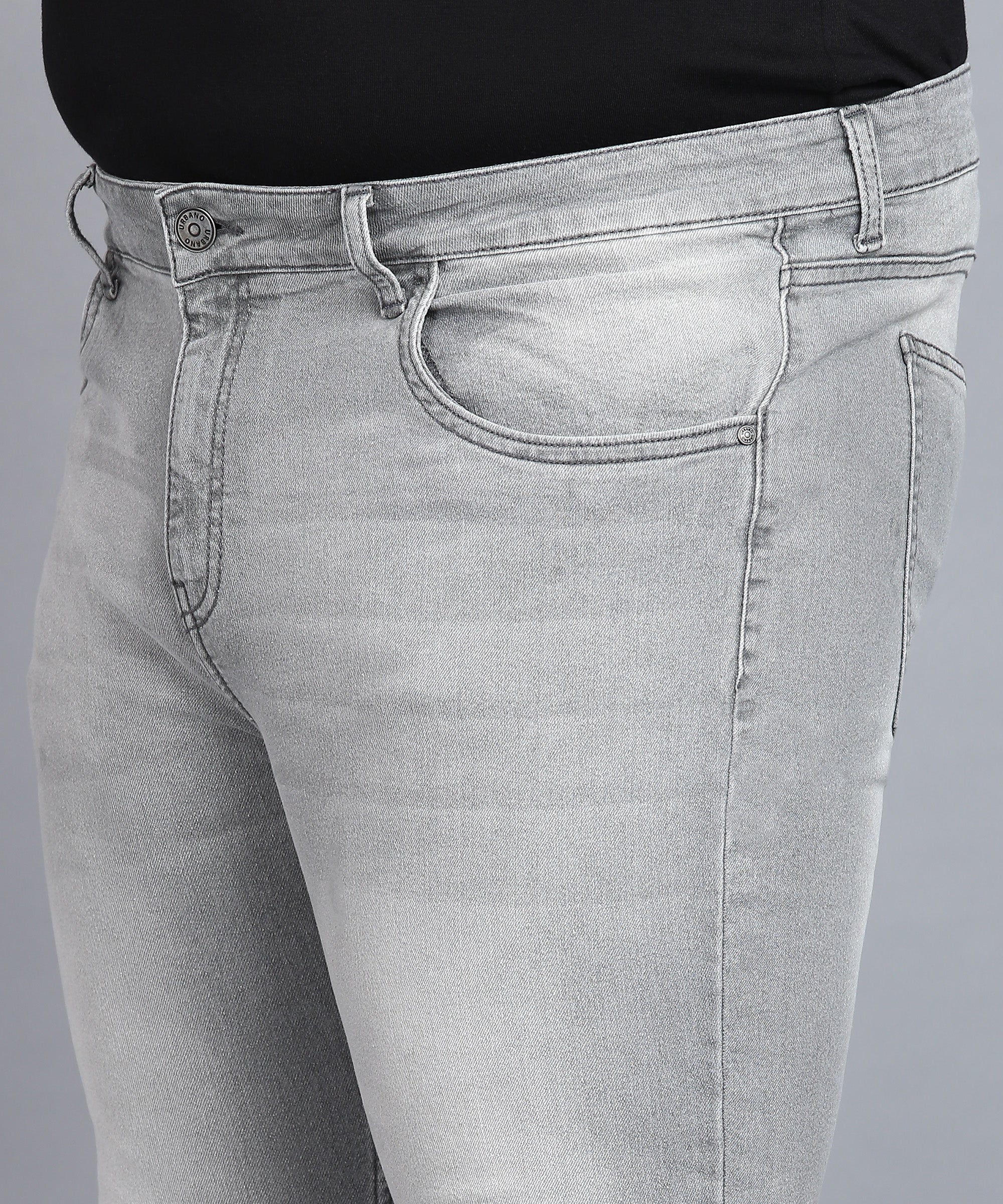 Plus Men's Ice Grey Regular Fit Washed Jeans Stretchable - Image 5