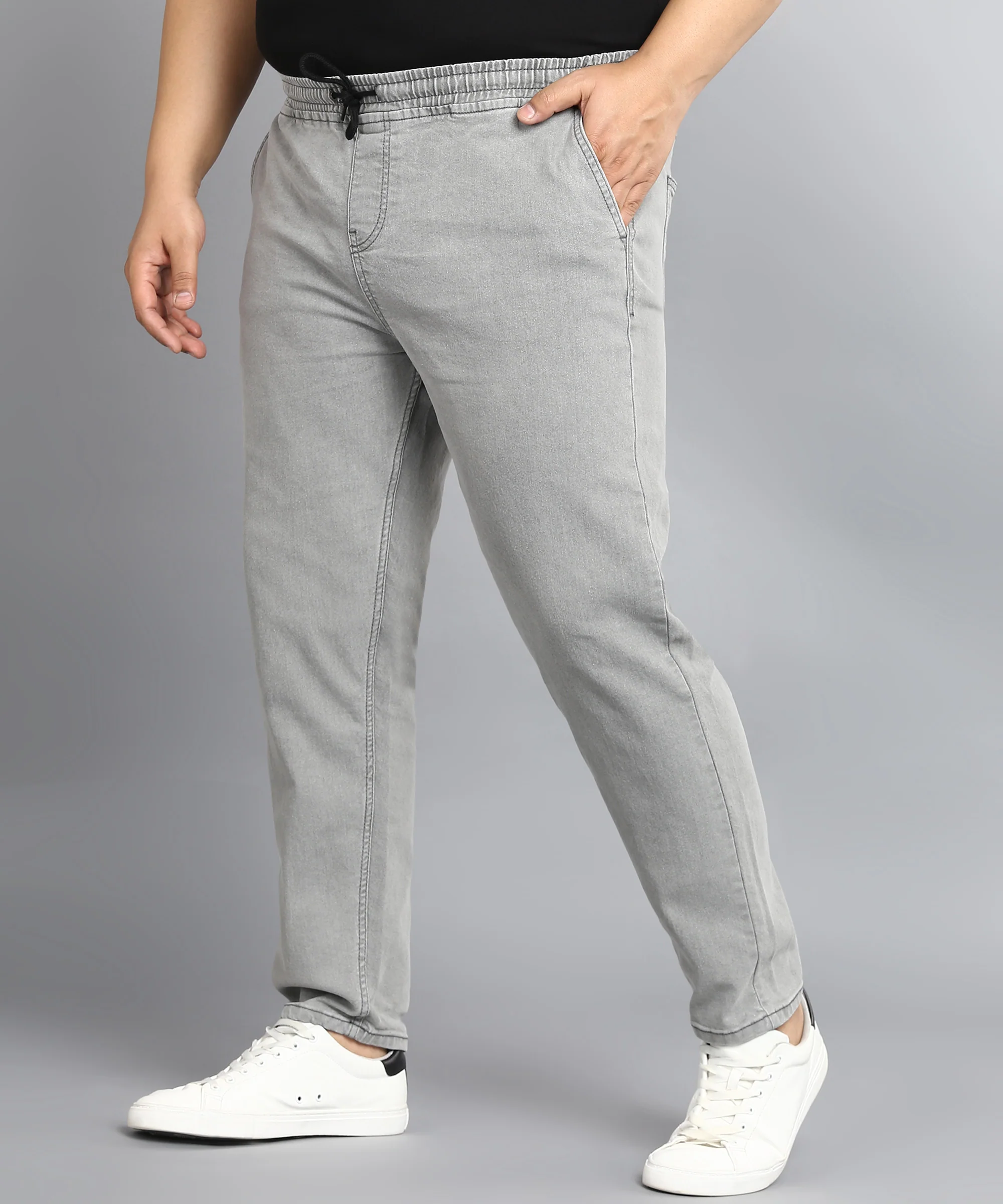 Plus Men's Ice Grey Regular Fit Washed Jogger Jeans Stretchable - Image 2