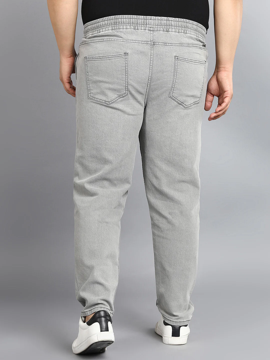 Plus Men's Ice Grey Regular Fit Washed Jogger Jeans Stretchable - Image 3