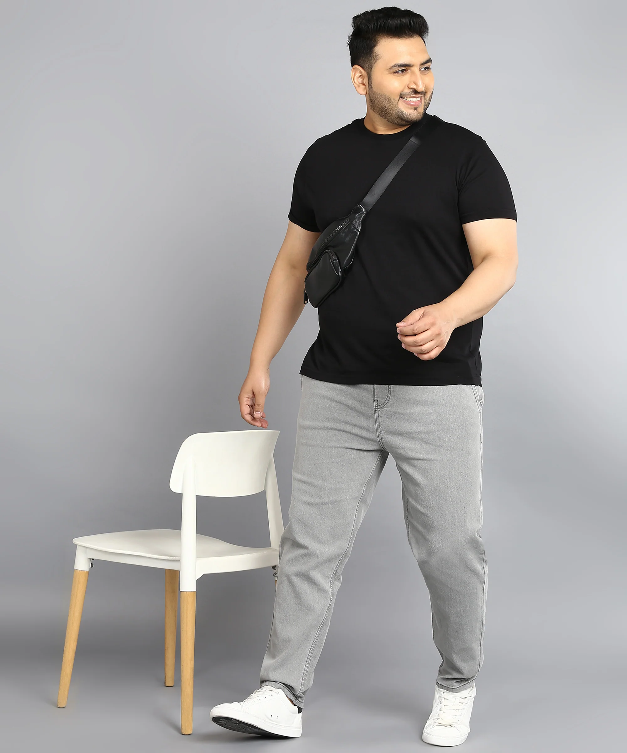 Plus Men's Ice Grey Regular Fit Washed Jogger Jeans Stretchable - Image 4