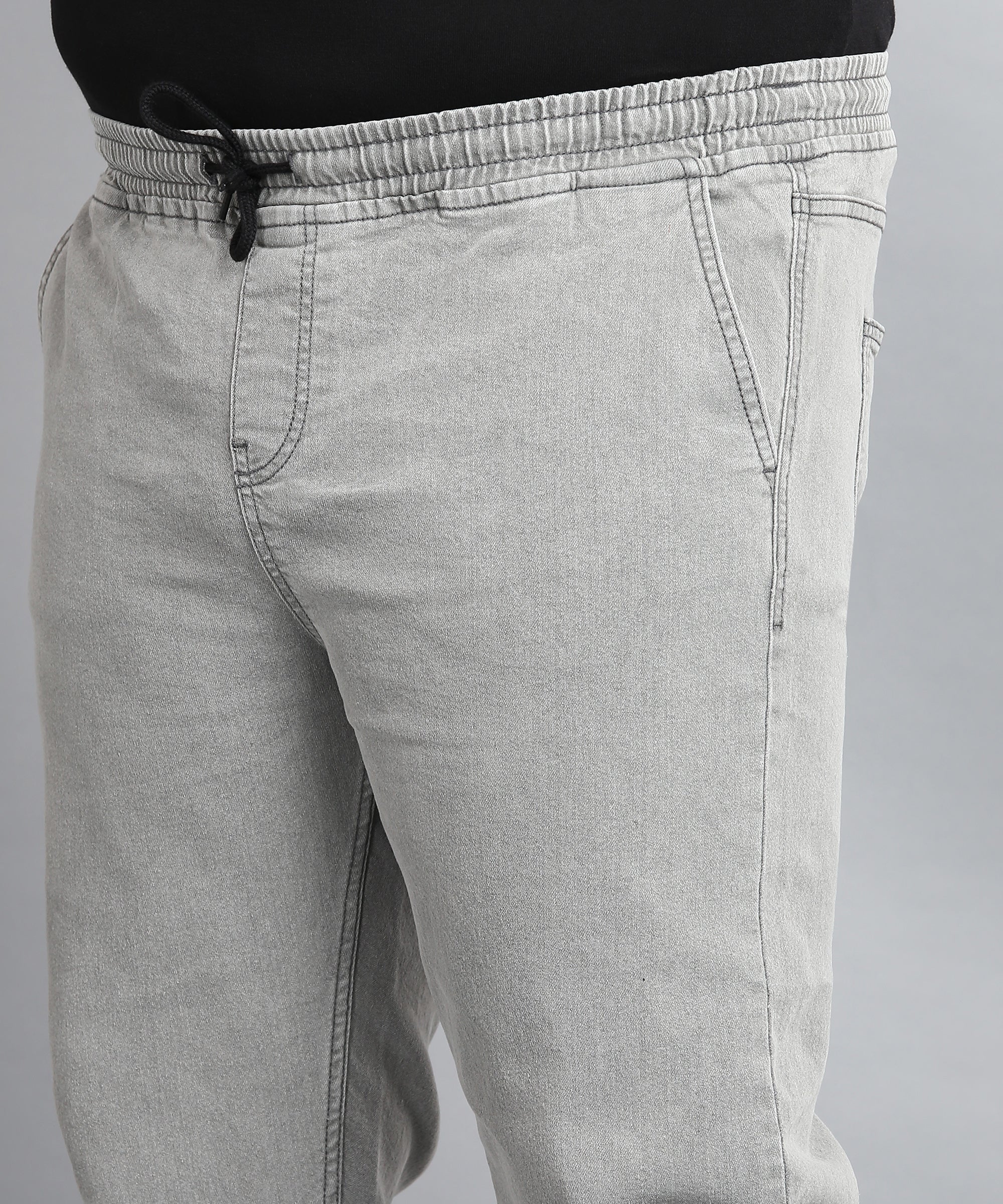Plus Men's Ice Grey Regular Fit Washed Jogger Jeans Stretchable - Image 5