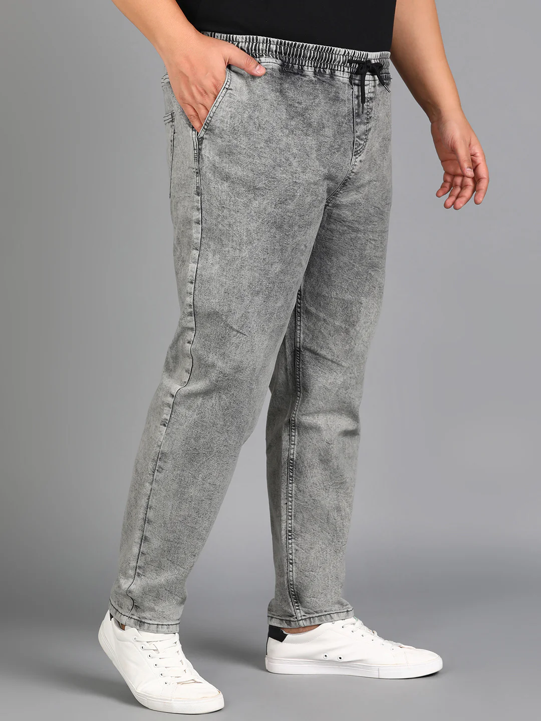 Plus Men's Ice Grey Regular Fit Washed Jogger Jeans Stretchable - Image 2