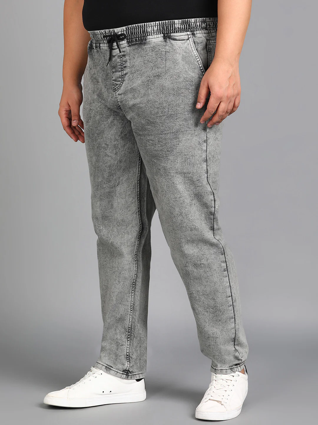 Plus Men's Ice Grey Regular Fit Washed Jogger Jeans Stretchable - Image 3