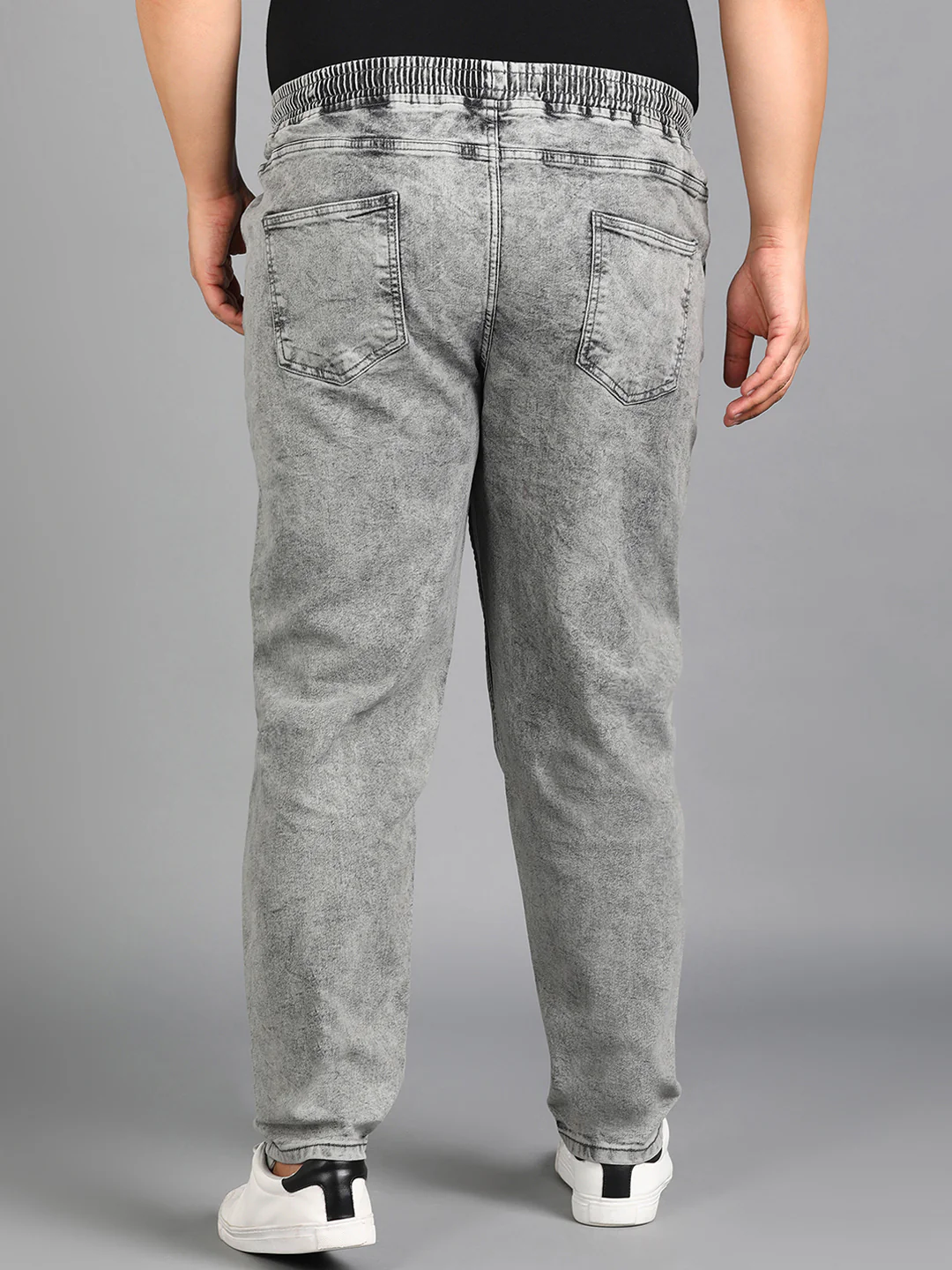 Plus Men's Ice Grey Regular Fit Washed Jogger Jeans Stretchable - Image 4