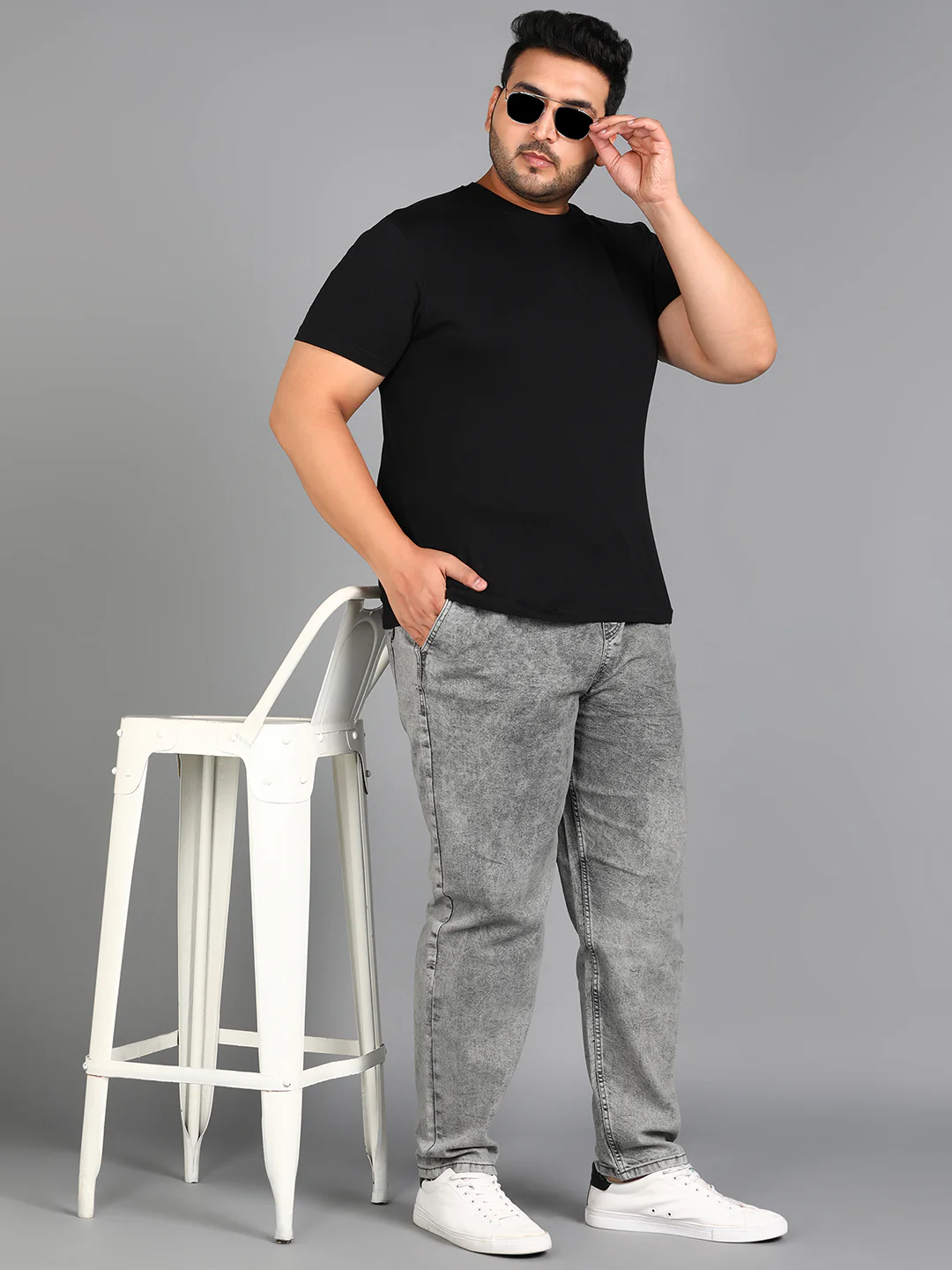 Plus Men's Ice Grey Regular Fit Washed Jogger Jeans Stretchable - Image 5
