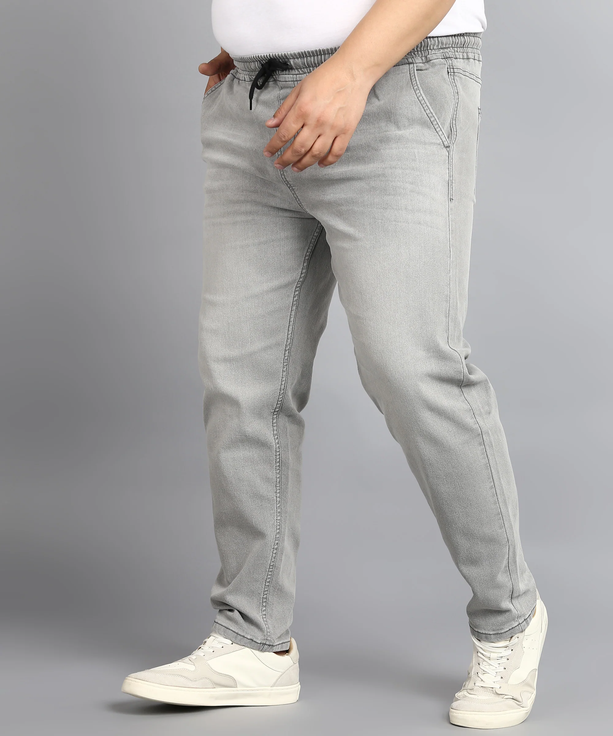 Plus Men's Ice Grey Regular Fit Washed Jogger Jeans Stretchable - Image 2