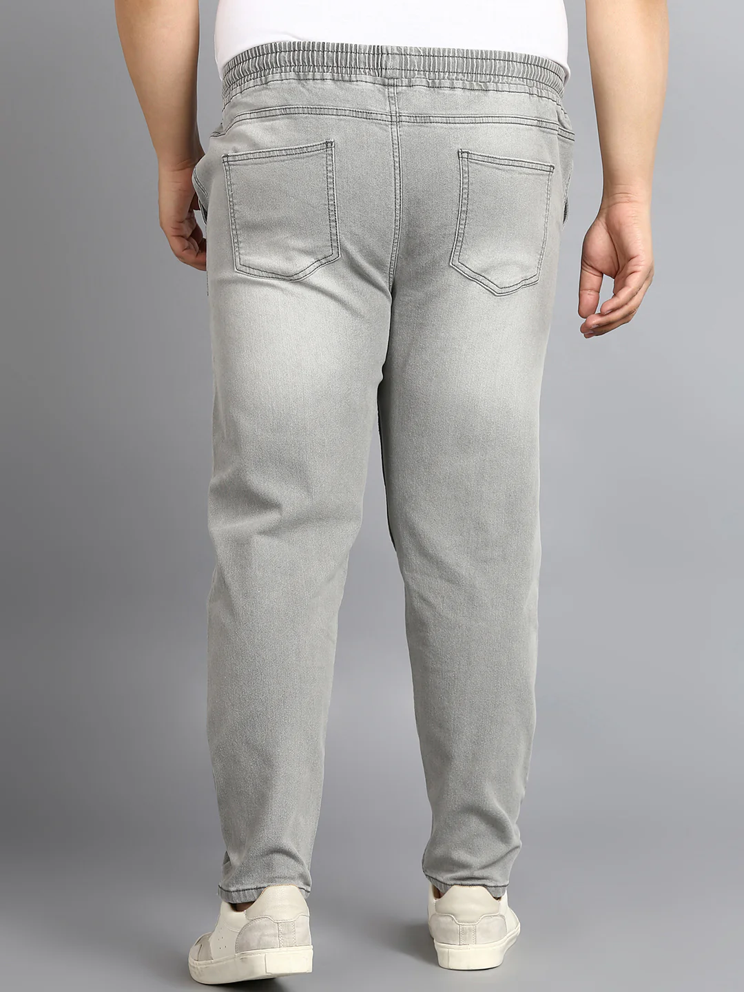Plus Men's Ice Grey Regular Fit Washed Jogger Jeans Stretchable - Image 3