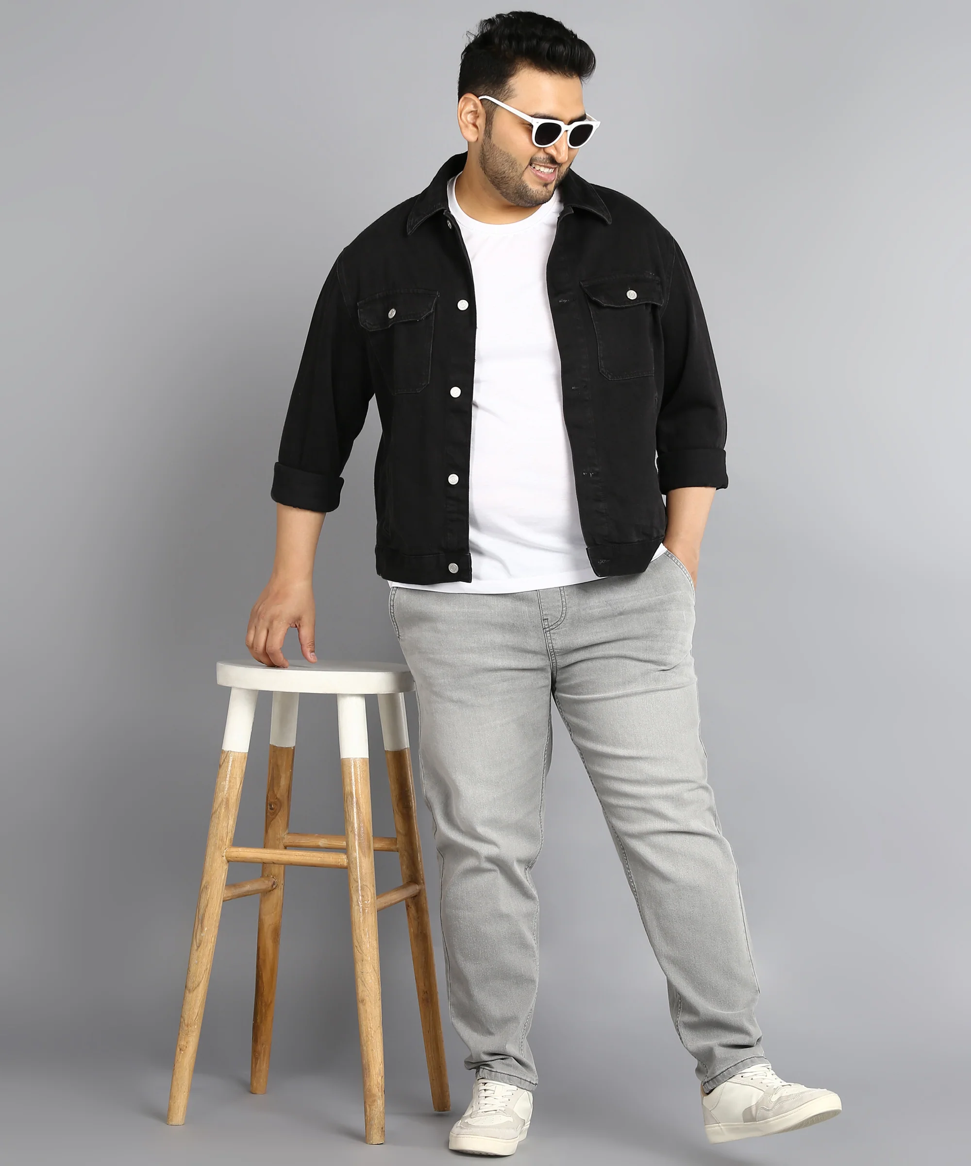 Plus Men's Ice Grey Regular Fit Washed Jogger Jeans Stretchable - Image 4