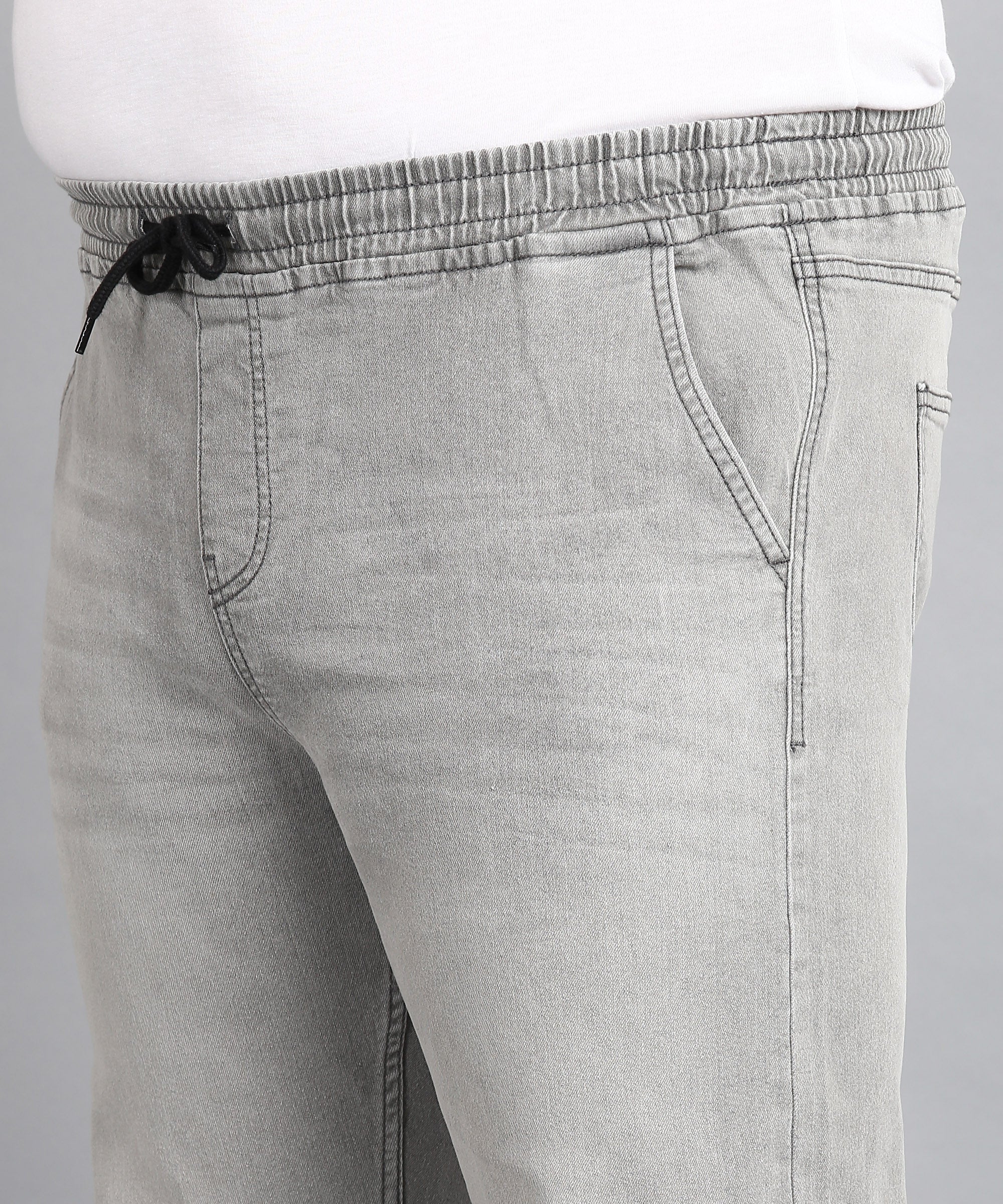 Plus Men's Ice Grey Regular Fit Washed Jogger Jeans Stretchable - Image 5