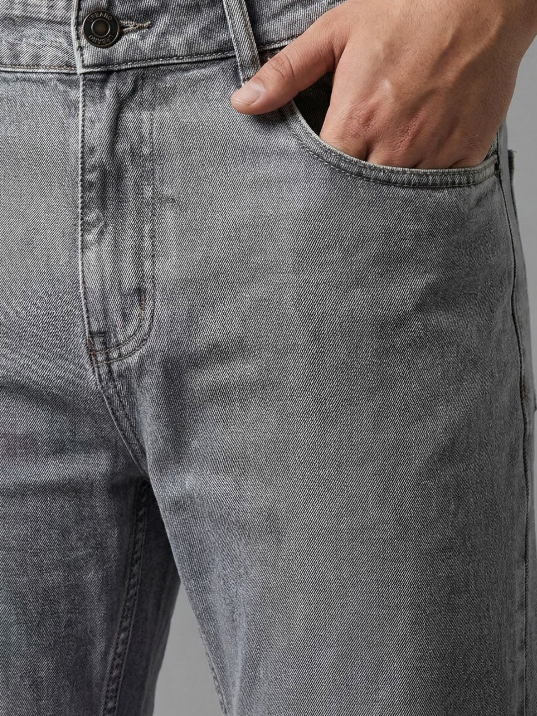 Plus Men's Ice Grey Relaxed Fit Washed Denim Jeans Non-Stretchable - Image 5