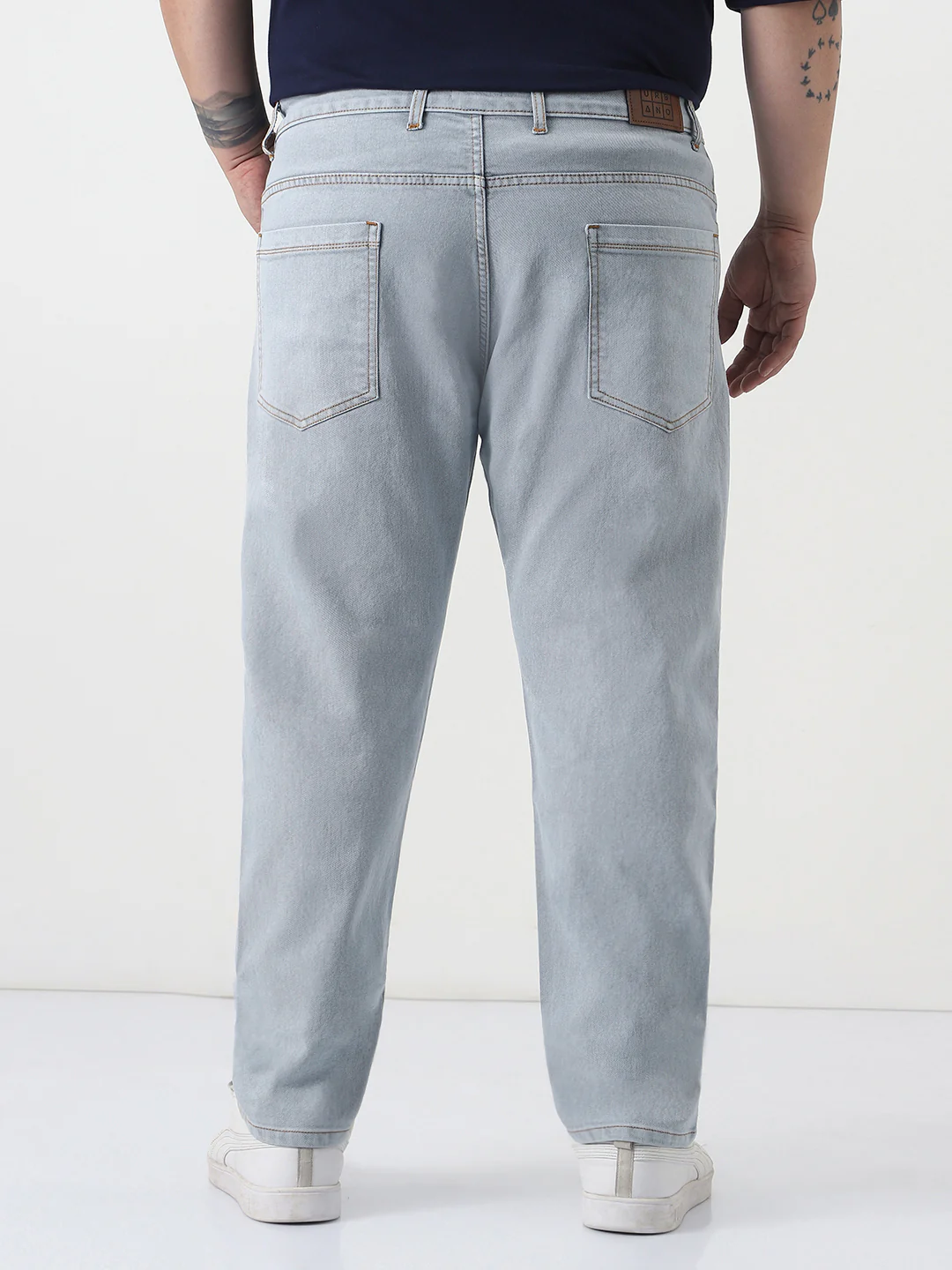 Plus Men's Ice Grey Slim Fit Washed Denim Jeans Stretchable - Image 3