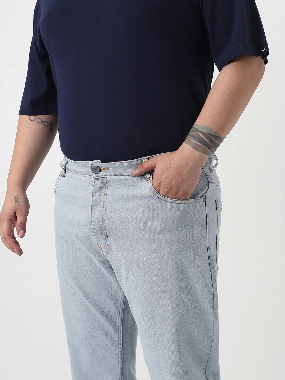Plus Men's Ice Grey Slim Fit Washed Denim Jeans Stretchable - Image 5