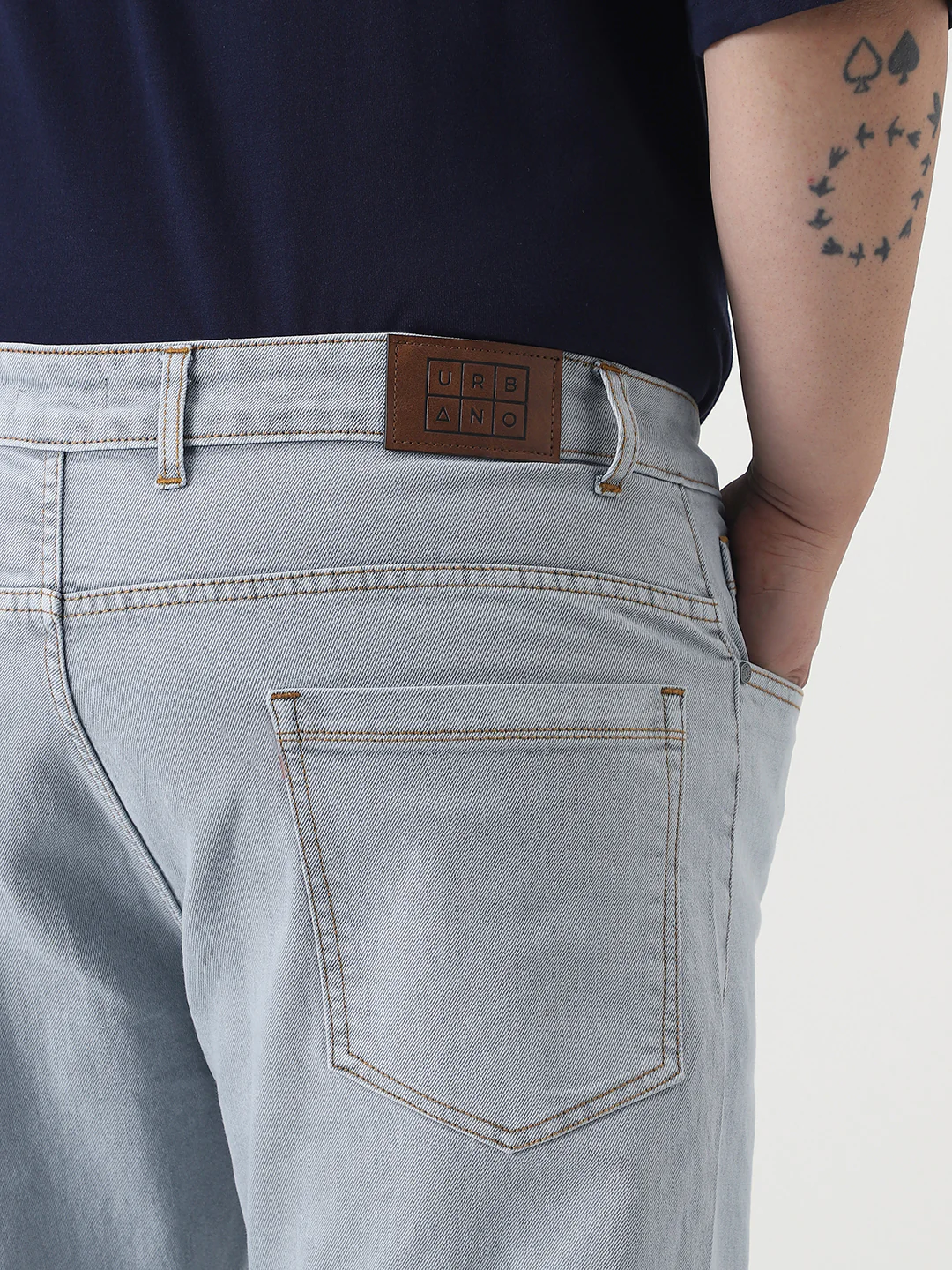 Plus Men's Ice Grey Slim Fit Washed Denim Jeans Stretchable - Image 6