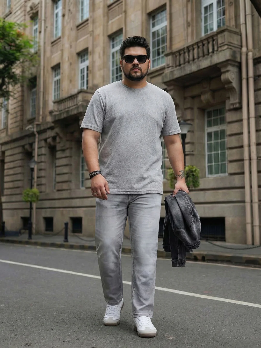 Plus Men's Ice Grey Straight Fit Heavy Washed Faded Denim Jeans Stretchable - Image 4