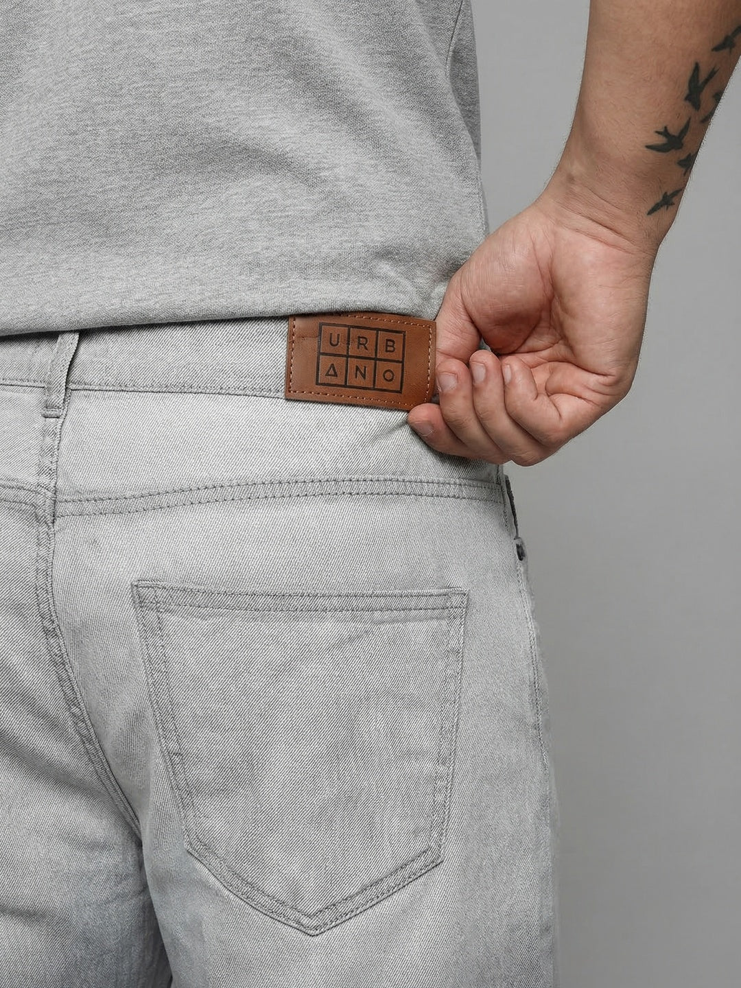 Plus Men's Ice Grey Straight Fit Heavy Washed Faded Denim Jeans Stretchable - Image 6