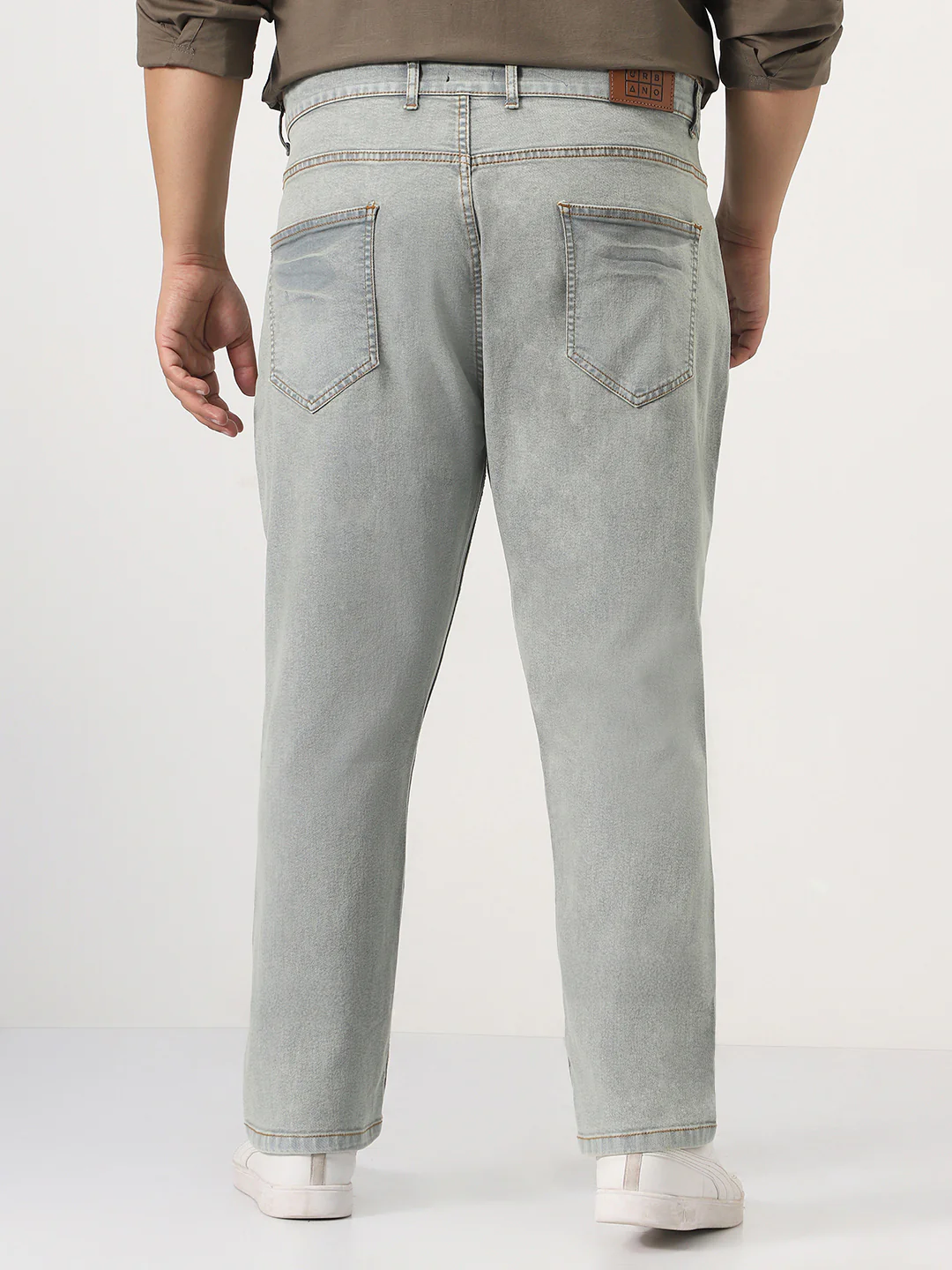 Plus Men's Ice Grey Straight Fit Heavy Washed Jeans Stretchable - Image 3